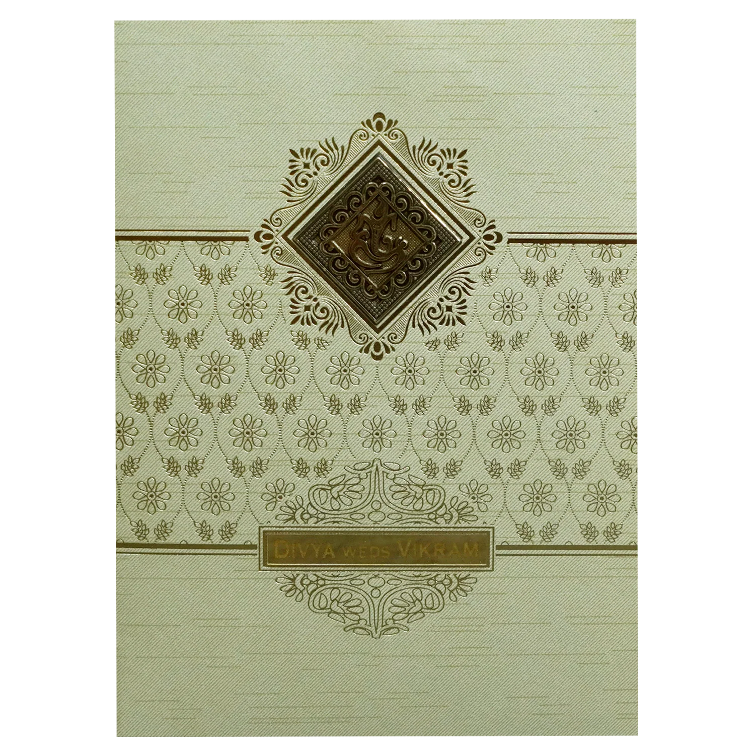 Pista Green Ganesha Nameplate Wedding Card-KNRM8706N - Image 3