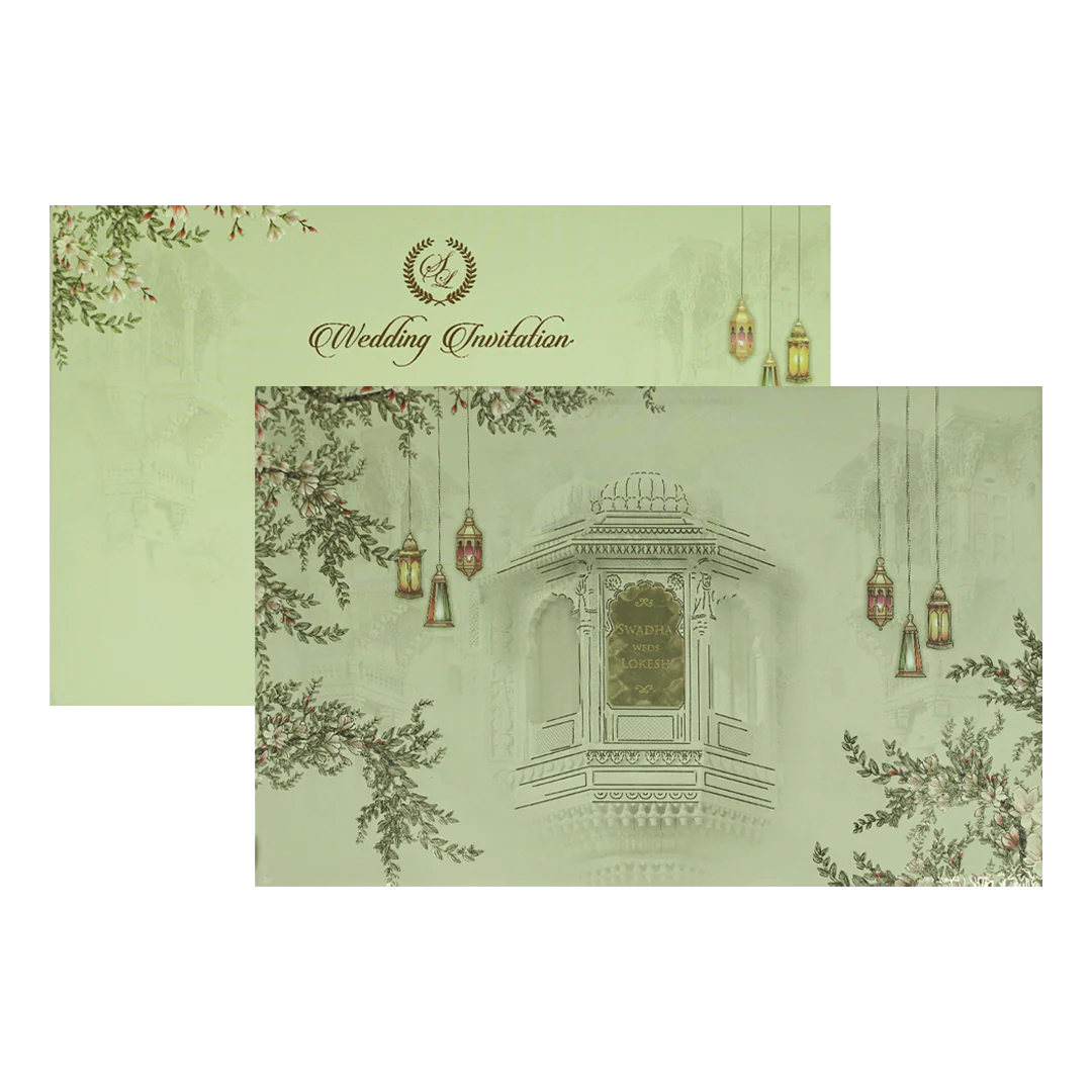 Pista Green Palace Padded Wedding Card-KRE27170 - Image 2