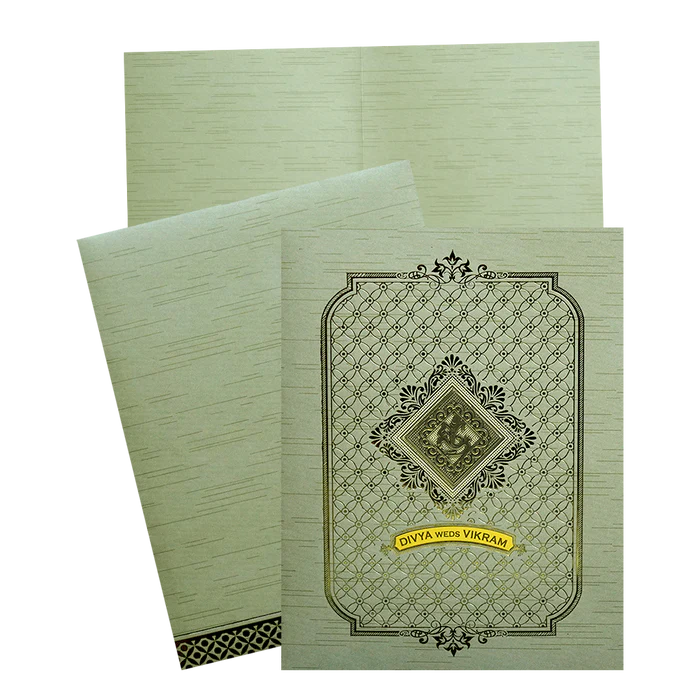 Pista Green Shiny Ganesha Wedding Card-KNKR5031G