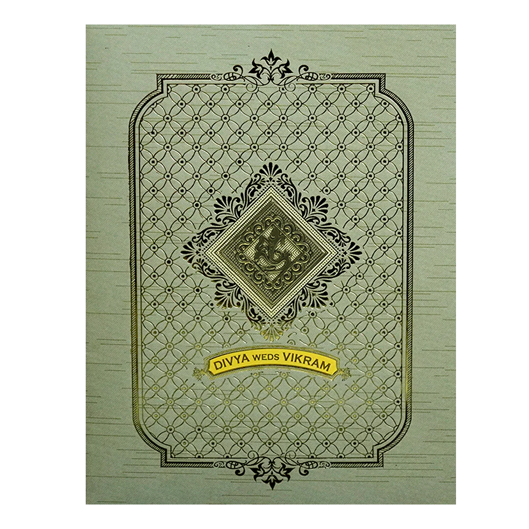 Pista Green Shiny Ganesha Wedding Card-KNKR5031G - Image 3