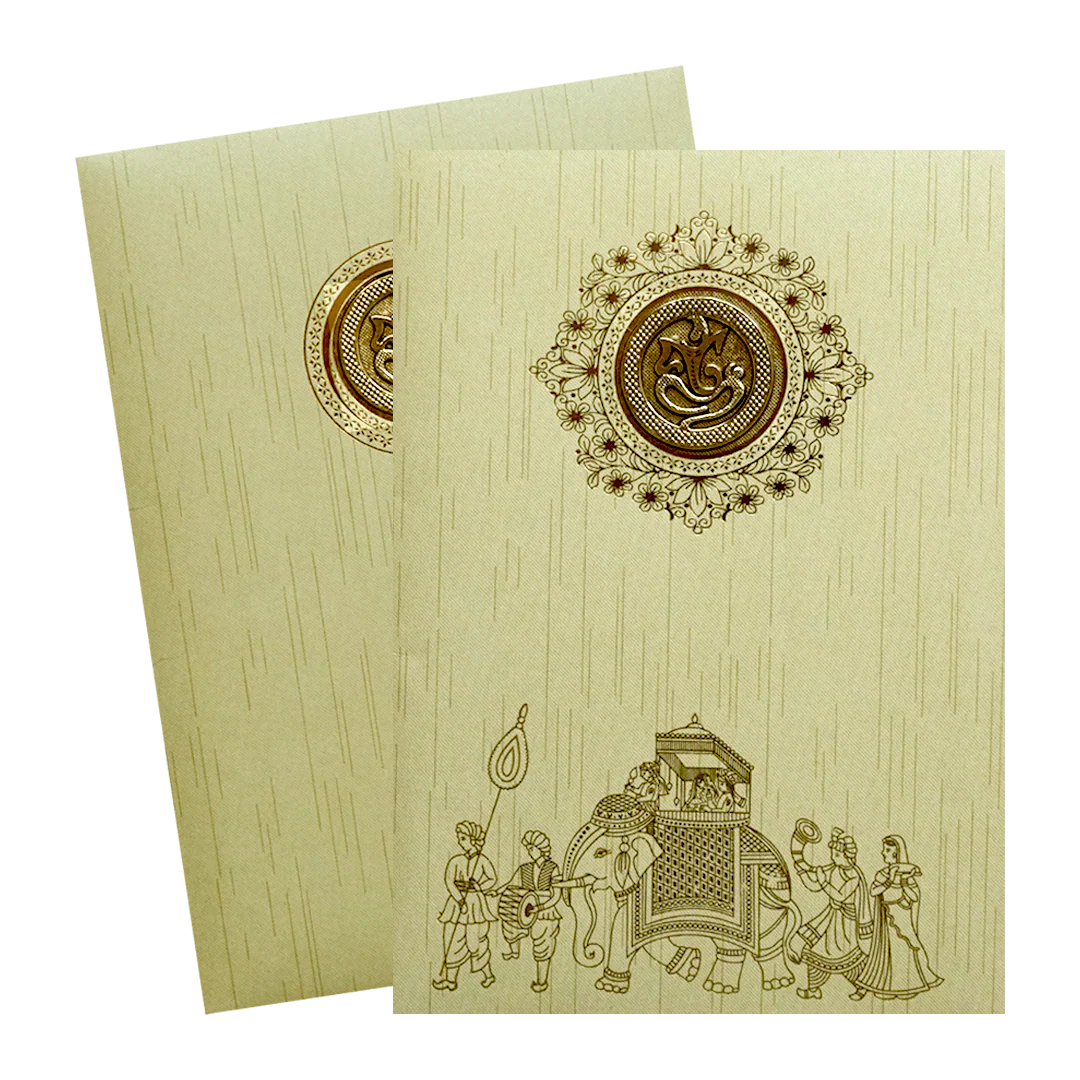 Pista Green Shiny Ganesha Wedding Card-KNKR039G - Image 2
