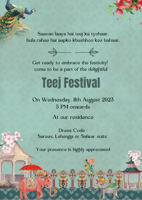 Pista Green Elephant Design Teej Invitation-AATEE004 - Image 2