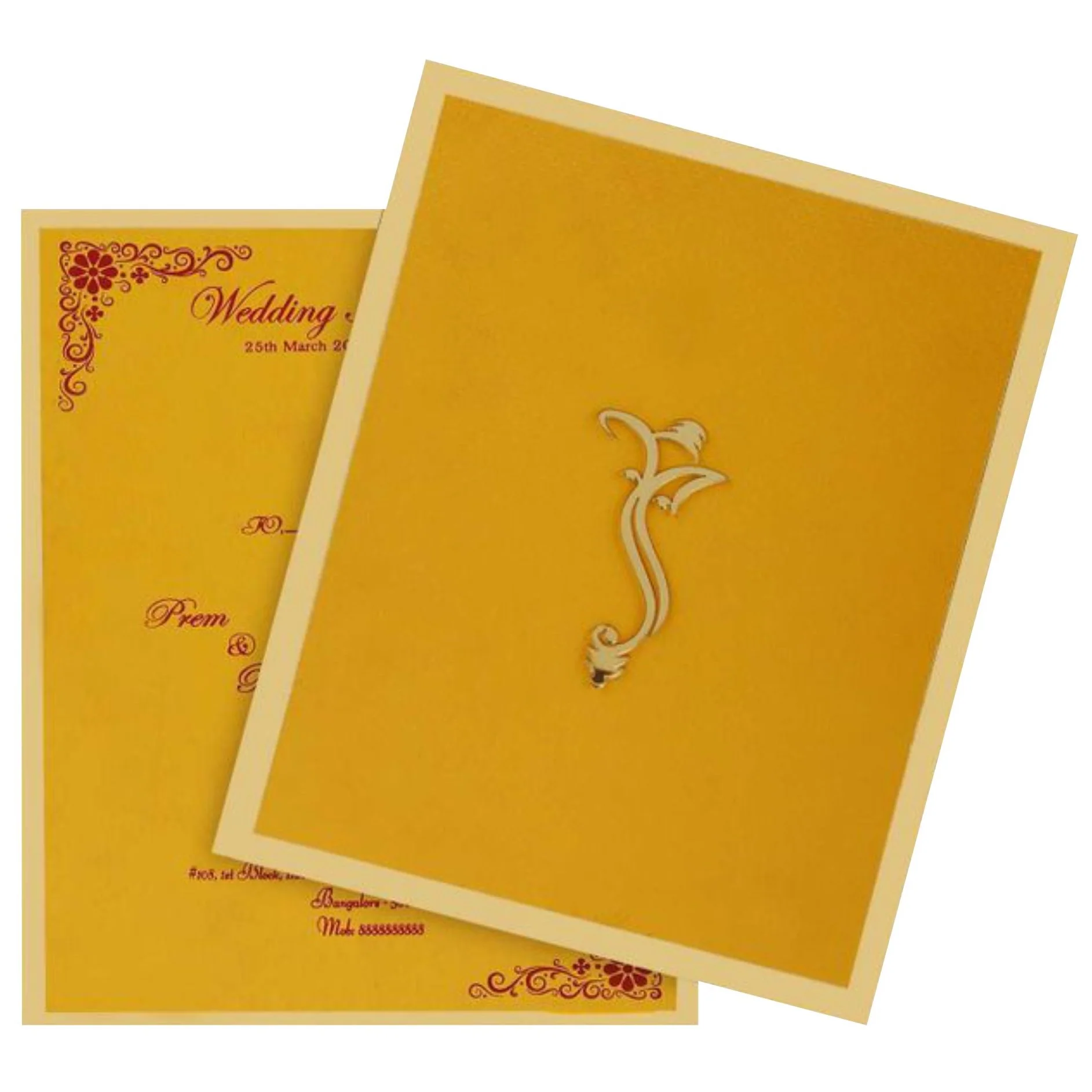 Plain Yellow Shading Ganesha Padded Wedding Card - KNK1584 - Image 2