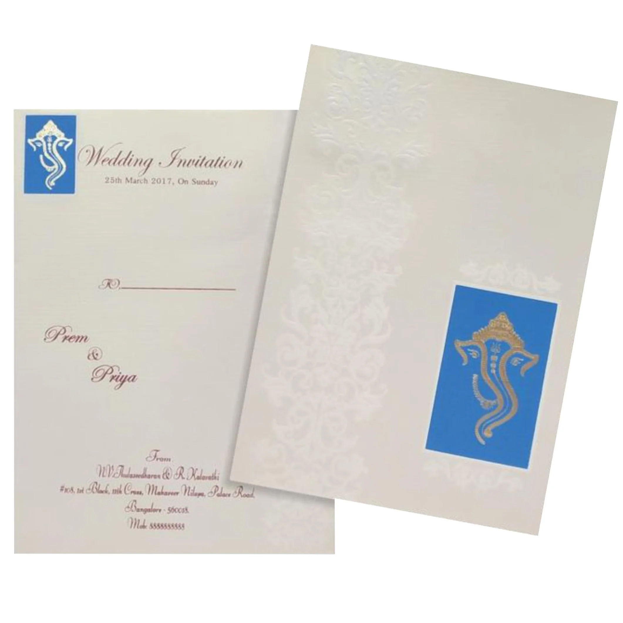 Pristine White Shading With Ganesha Theme Box Type Wedding Invitation Card - KNK1187 - Image 2