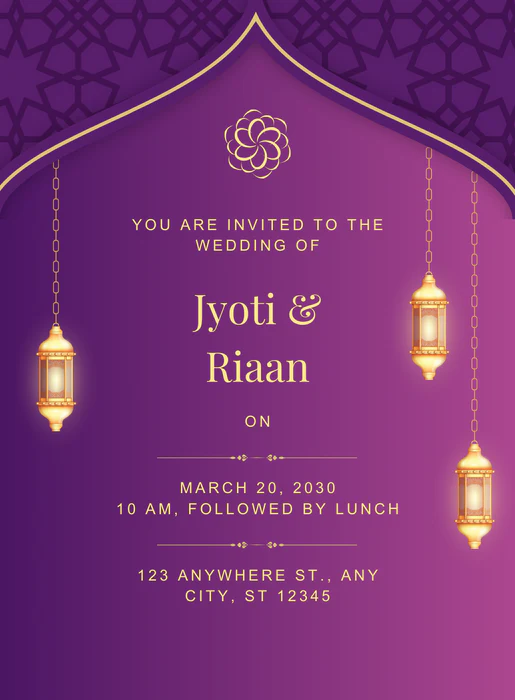 Purple and Gold Traditional Indian Wedding Invitation-EINK0043 - Image 2