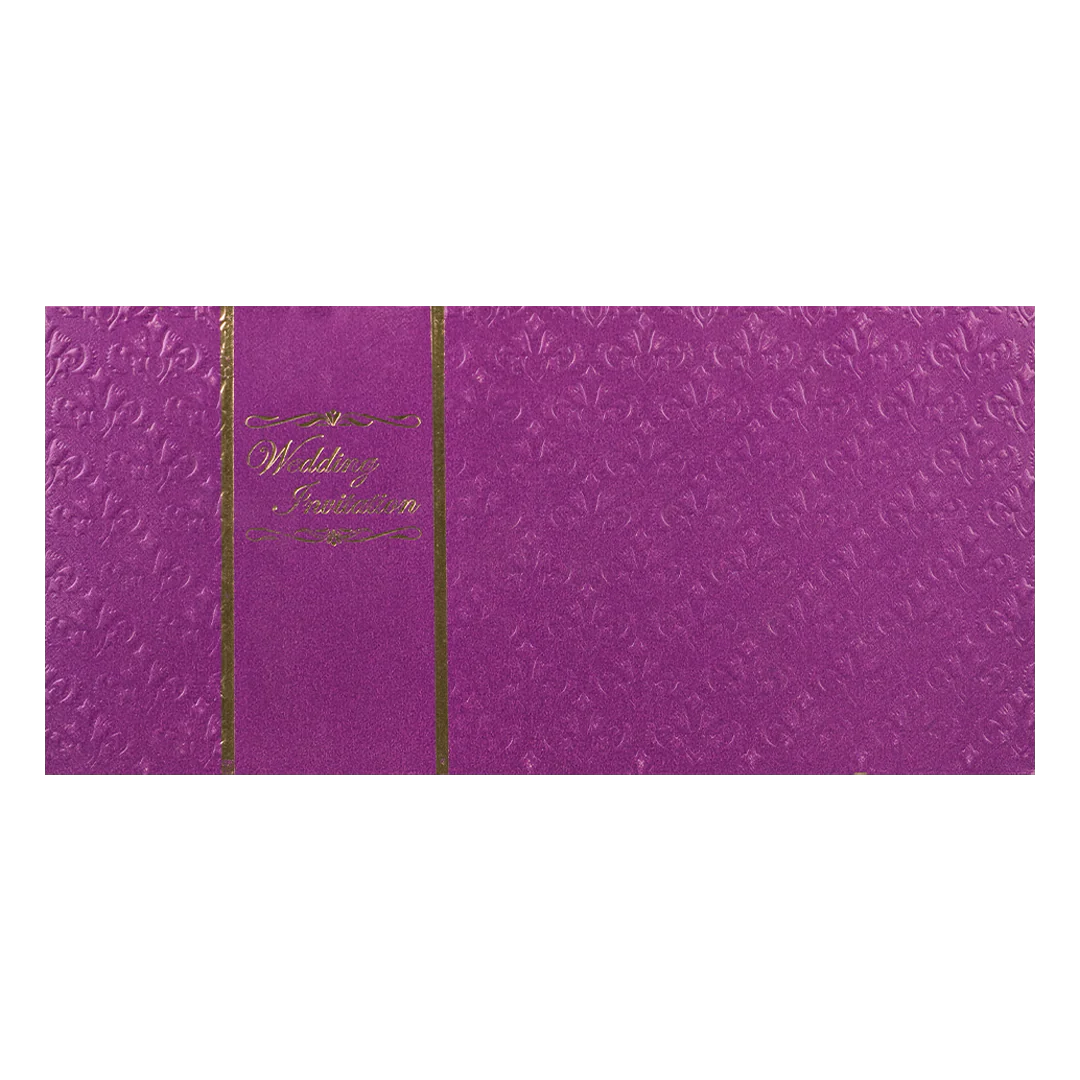 Purple Embossed Gold Border Wedding Card-KNK1274 - Image 3