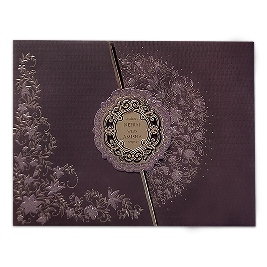Purple Floral Gold Padded Wedding Card-KSSC2260 - Image 3