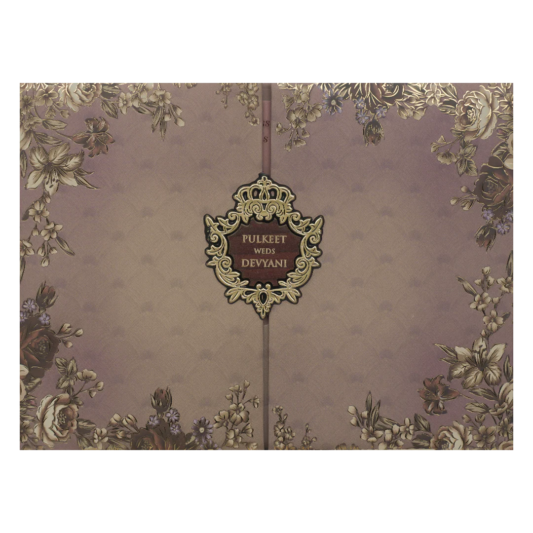 Purple Floral Gold Padded Wedding Card-KJTS1831 - Image 3