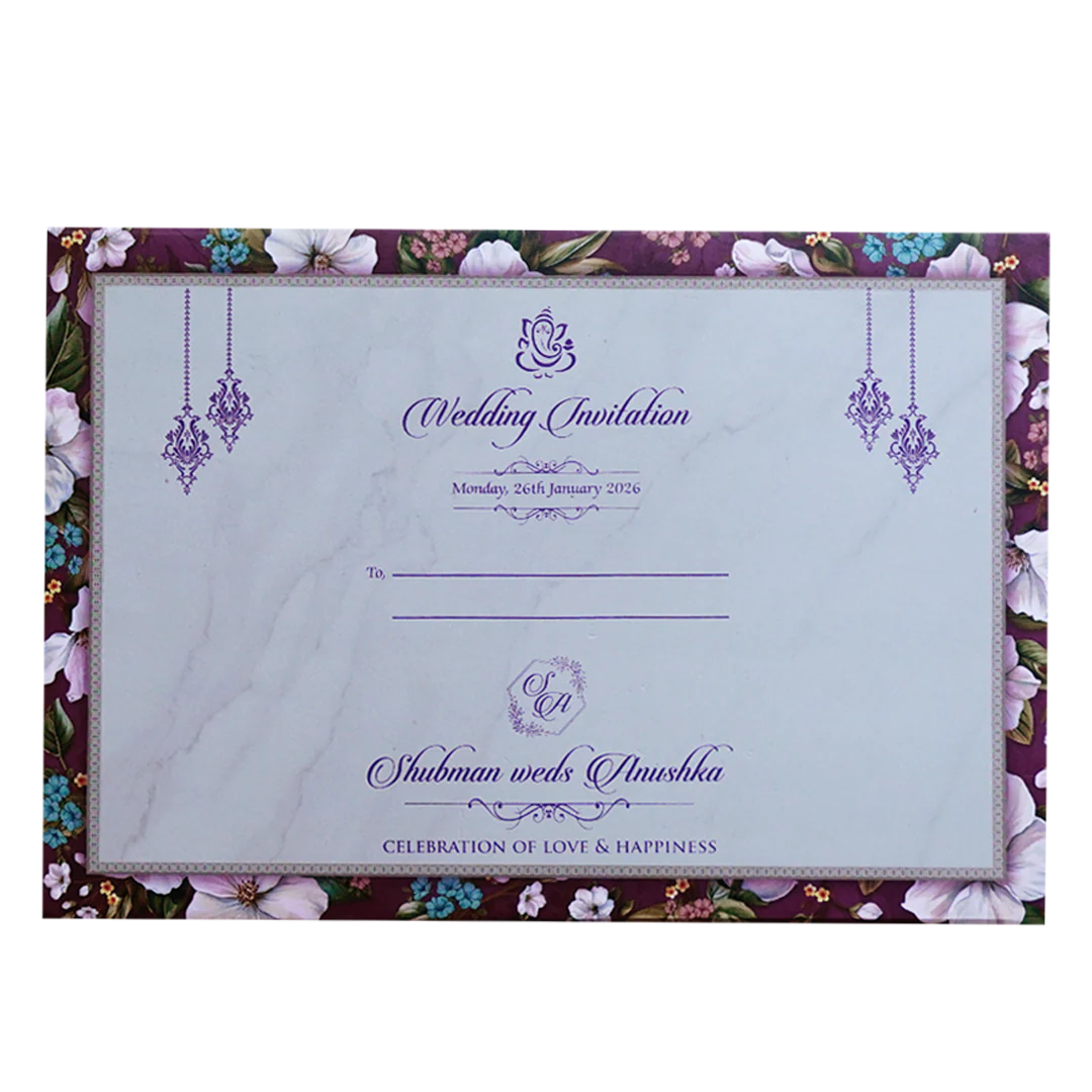 Purple Floral Padded Embossed Wedding Invitation Card-KRB09640 - Image 4