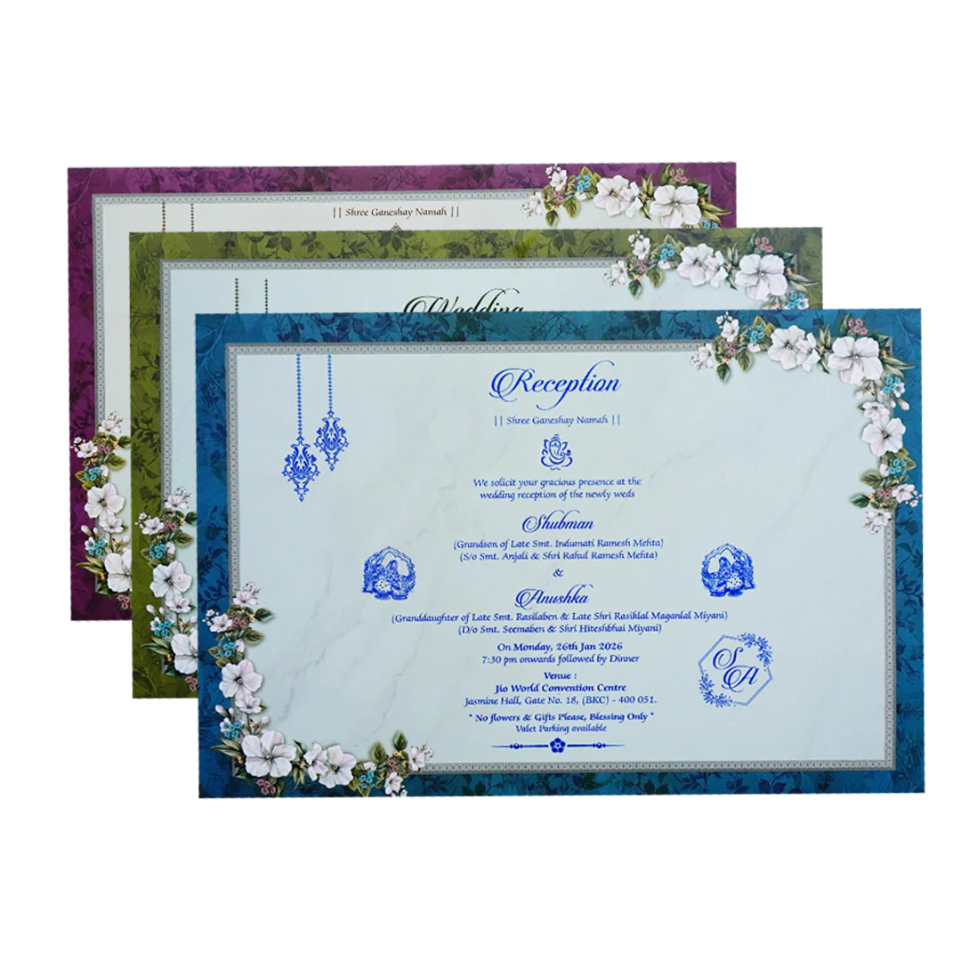 Purple Floral Padded Embossed Wedding Invitation Card-KRB09640 - Image 5