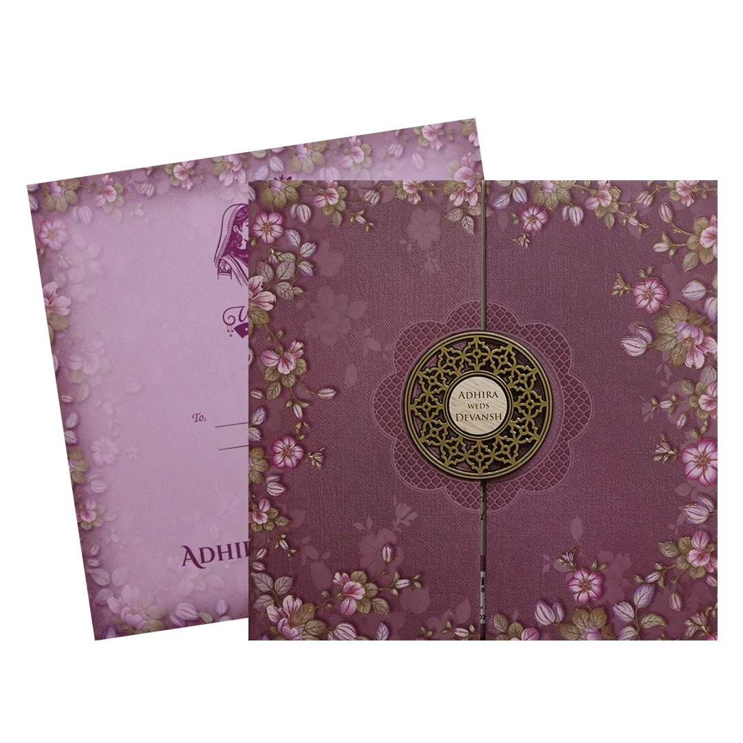 Purple Floral Padded Wedding Card - KSH72800 - Image 2