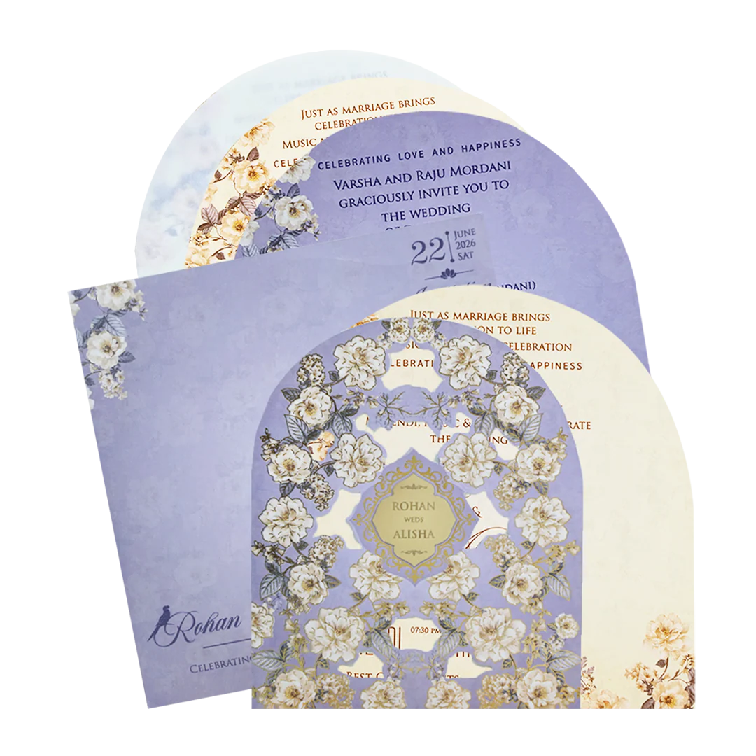 Purple Gold Laser Cut Floral Wedding Card - KFR16210