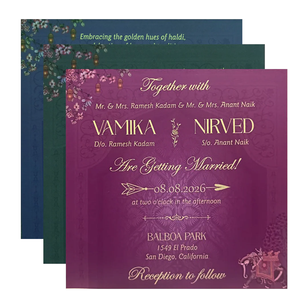 Purple Padded Lantern Elephant Wedding Card - KVN07500 - Image 5