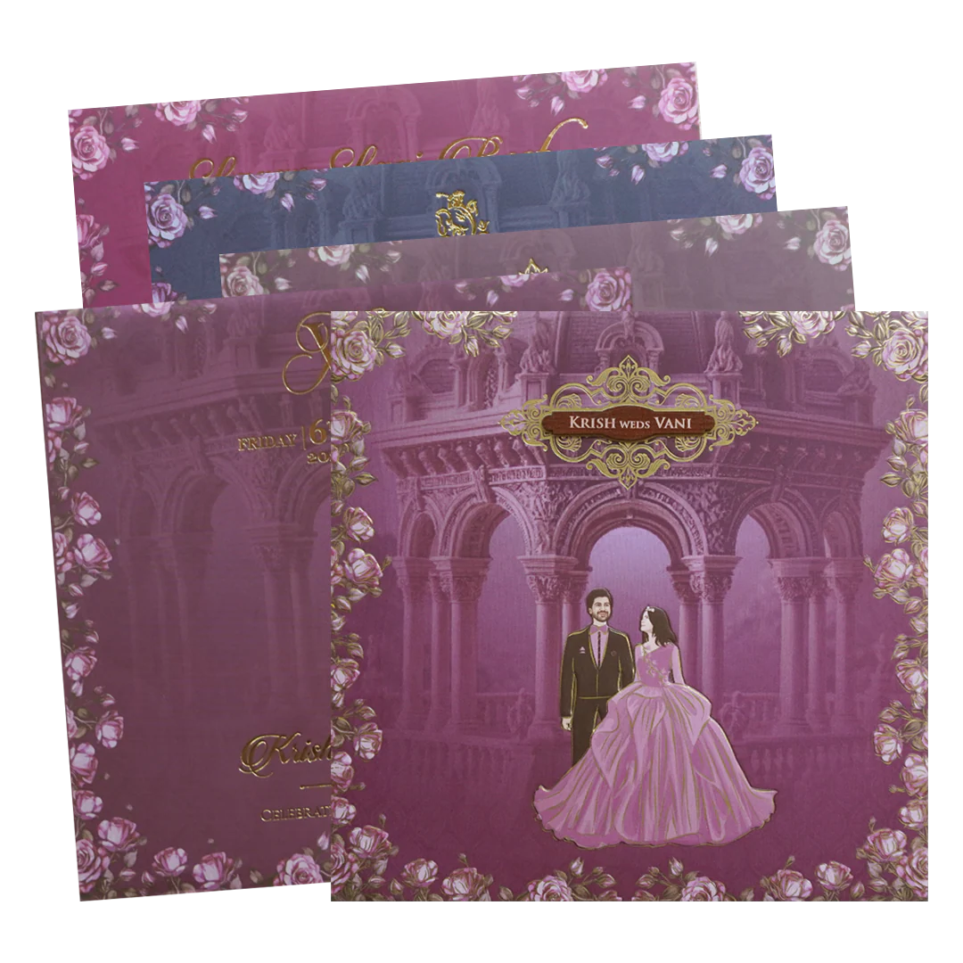 Purple Palace Rose Padded Couple Wedding Card - KVN07660