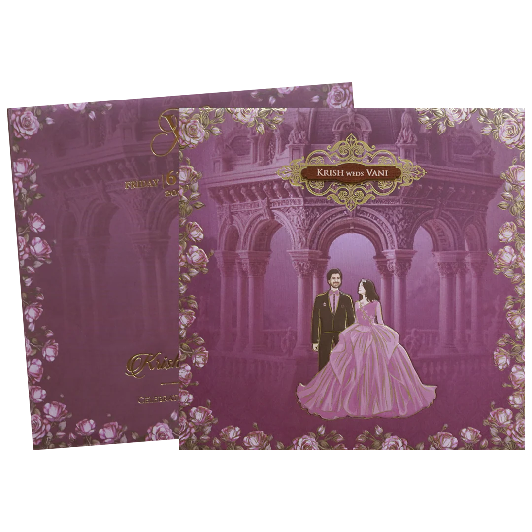 Purple Palace Rose Padded Couple Wedding Card - KVN07660 - Image 2