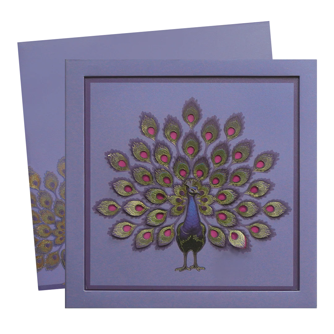 Purple Peacock Luxury Wedding Invitation Card-KPR24790 - Image 2