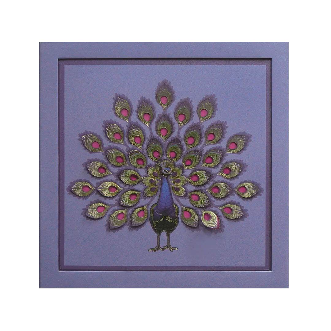 Purple Peacock Luxury Wedding Invitation Card-KPR24790 - Image 3