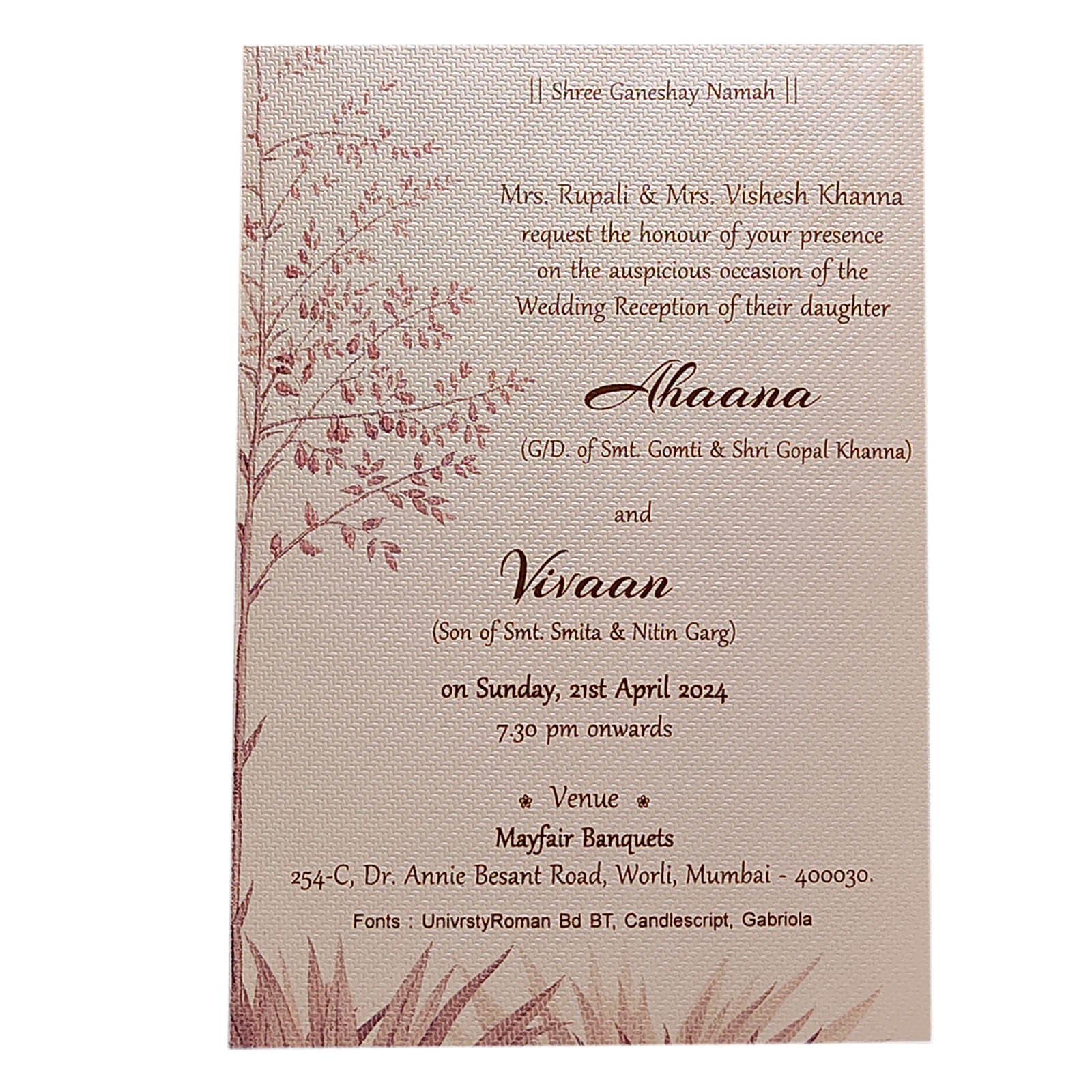 Purple Tree Single Sheet Invitation Card-KRCS6102 - Image 2
