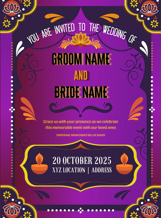 Purple Attractive Lotus Rajasthani Wedding Invitation-AARWI003 - Image 2