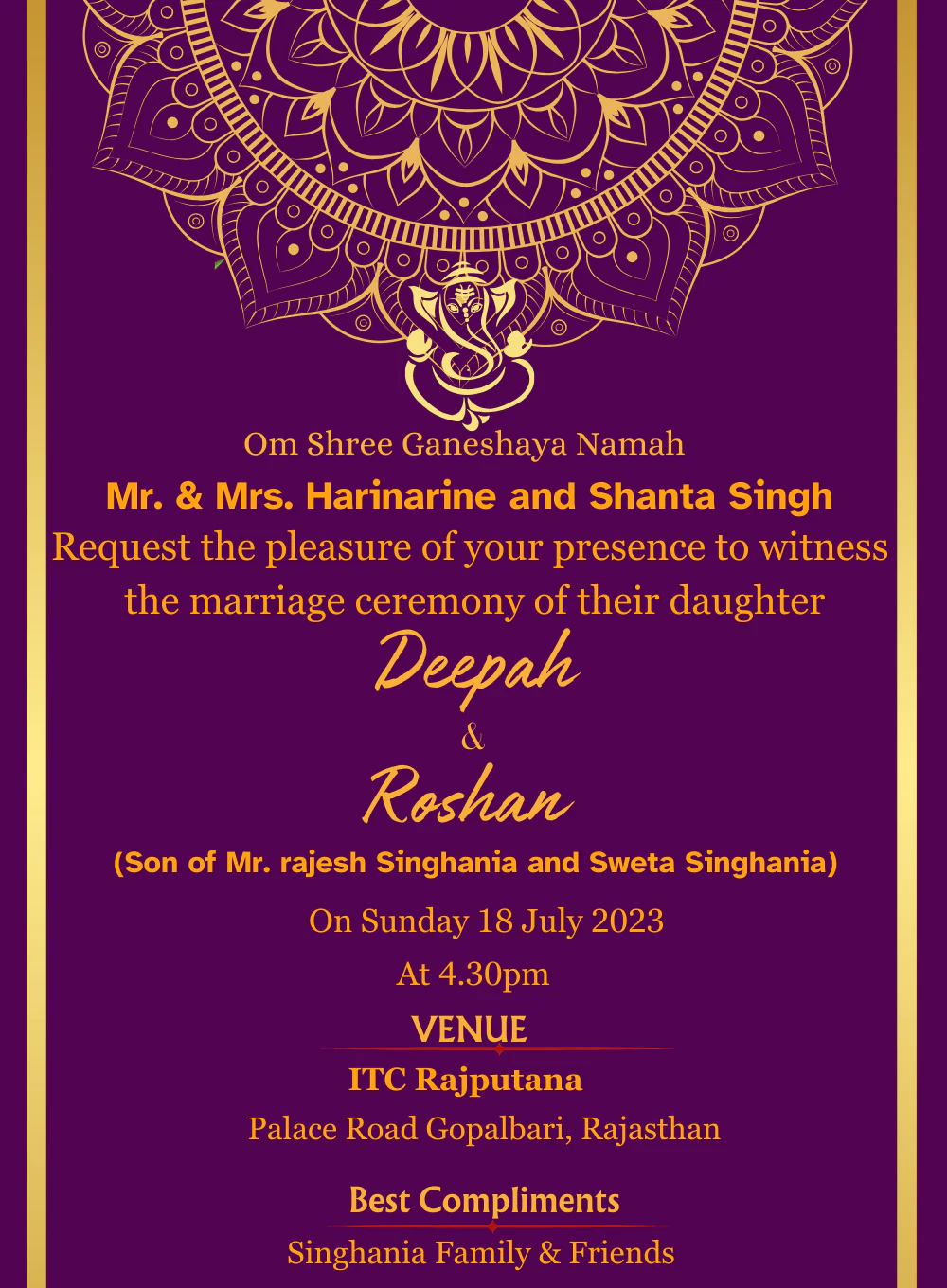 Purple Floral Rajasthani Wedding Invitation-AARWI008