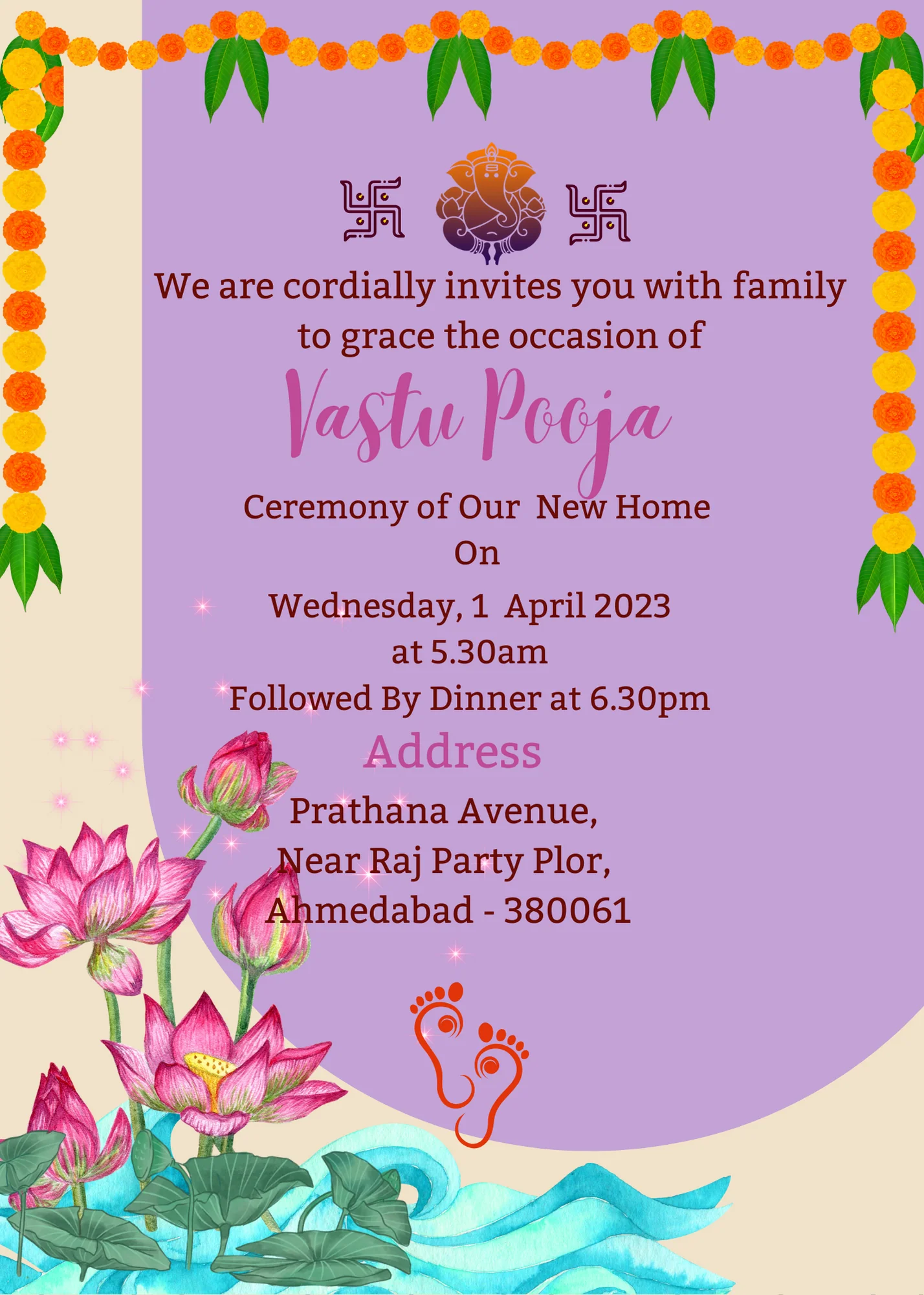 Purple Lotus Vastu Pooja Invitation-AAVAS001