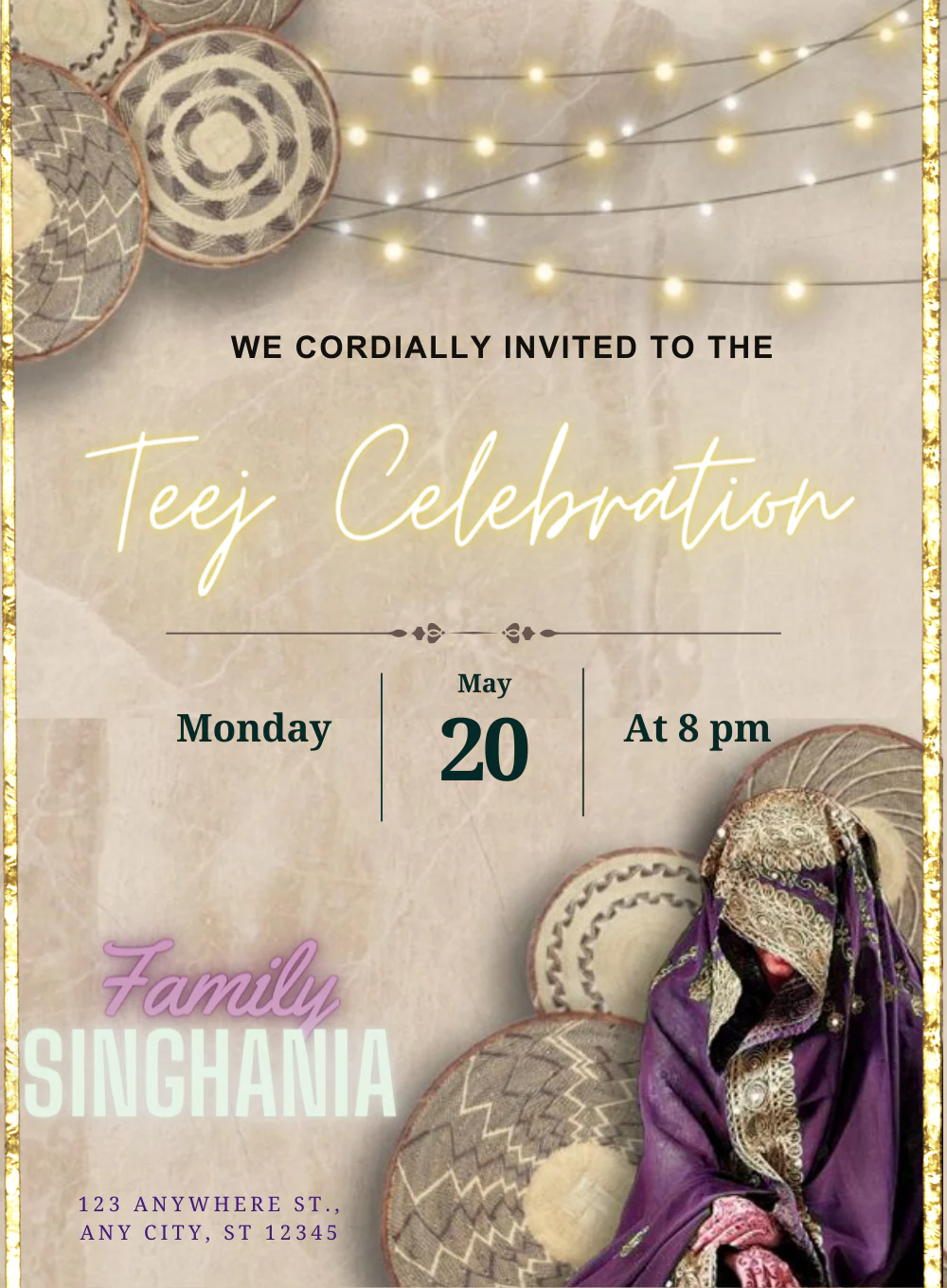 Purple Passion Teej Invitation-AATEE008