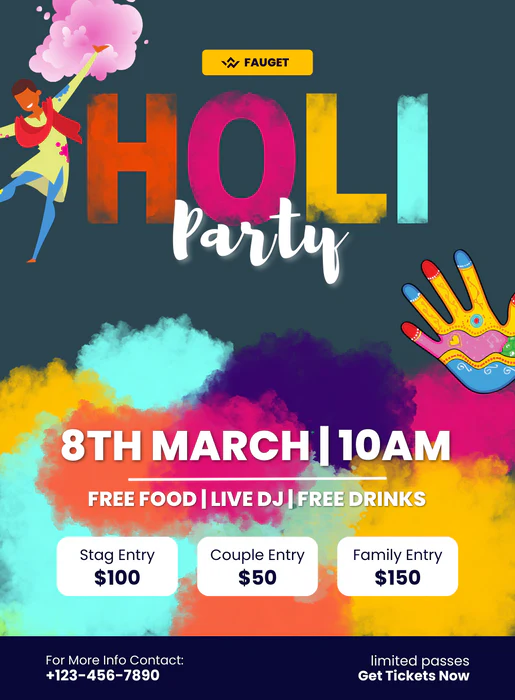 Rainbow of Hues Holi Party Invitation-AAHPI008 - Image 2