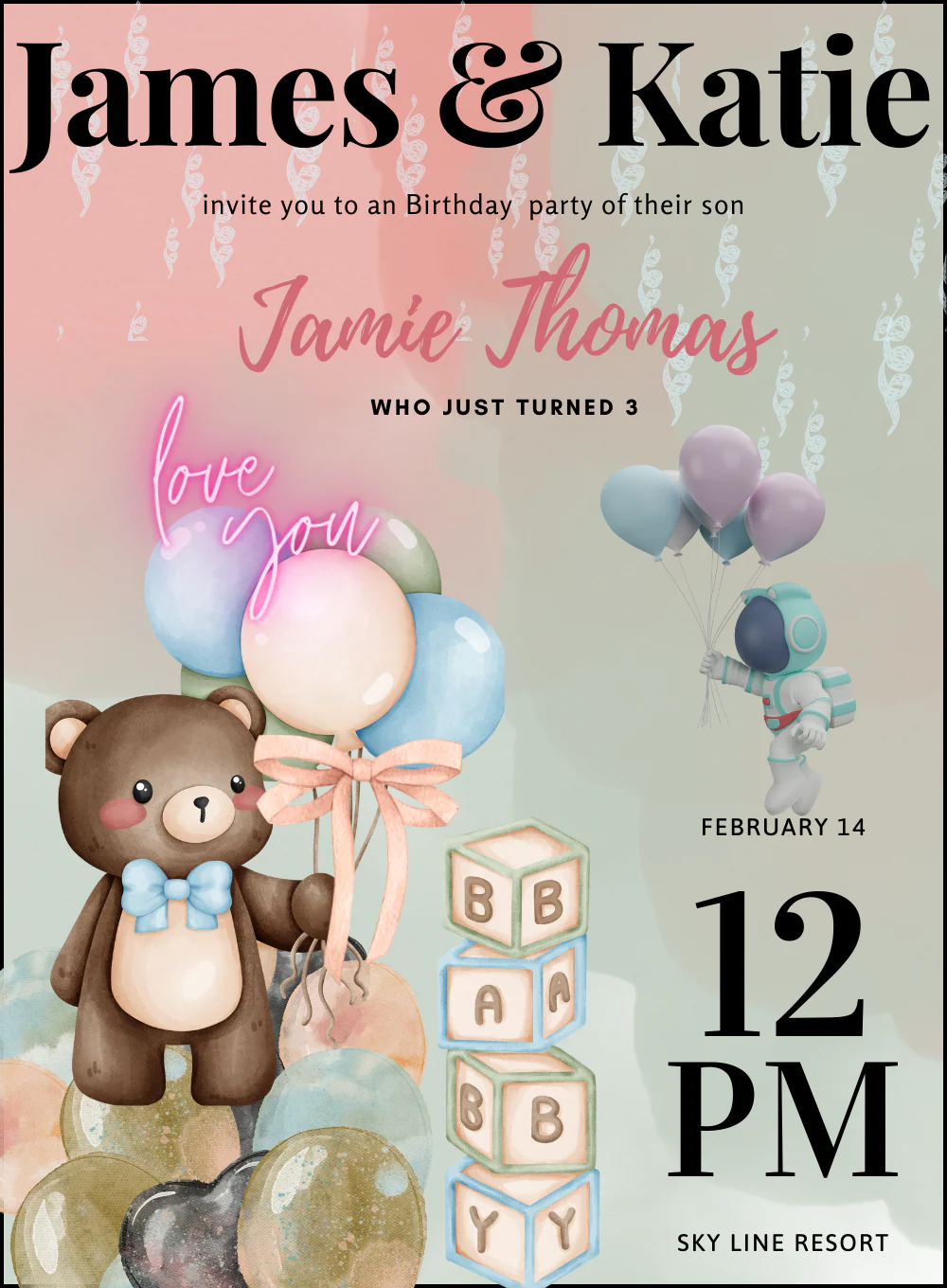 Rainbow Teddy Balloons and Confetti-AABAC004