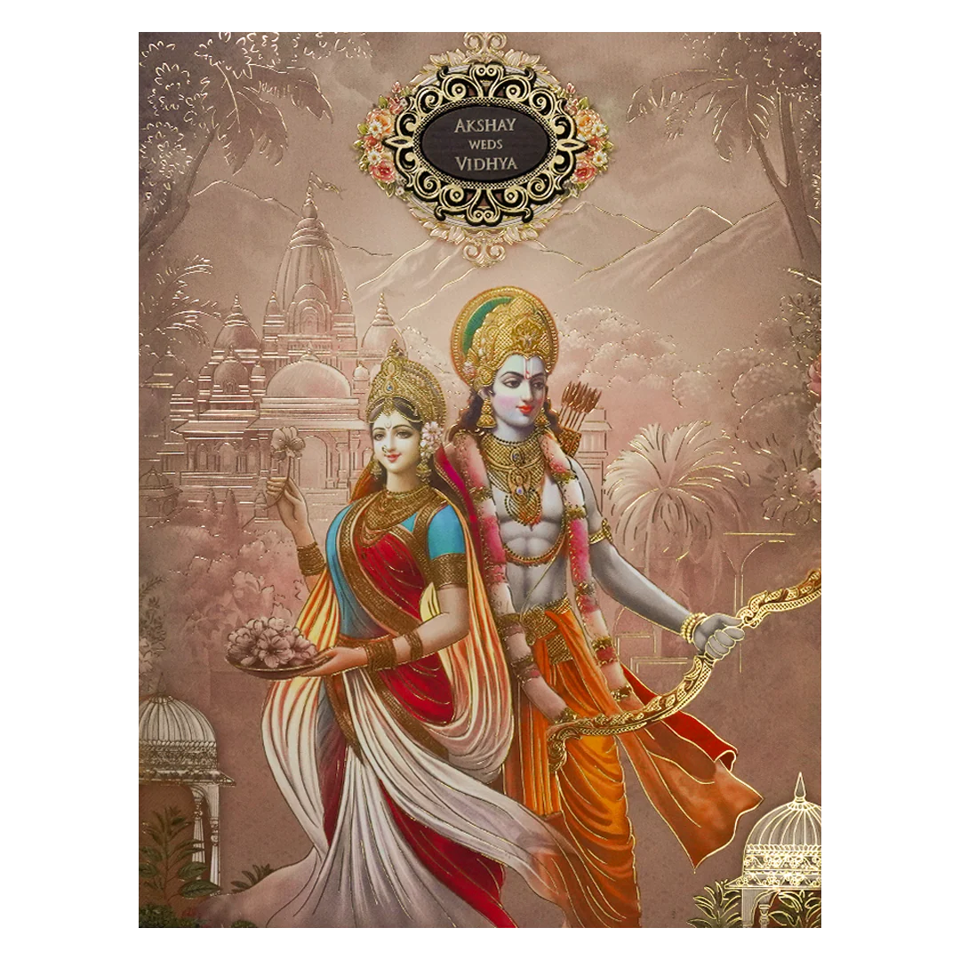 Rama Sita Traditional Padded Wedding Card - KSH72350 - Image 3