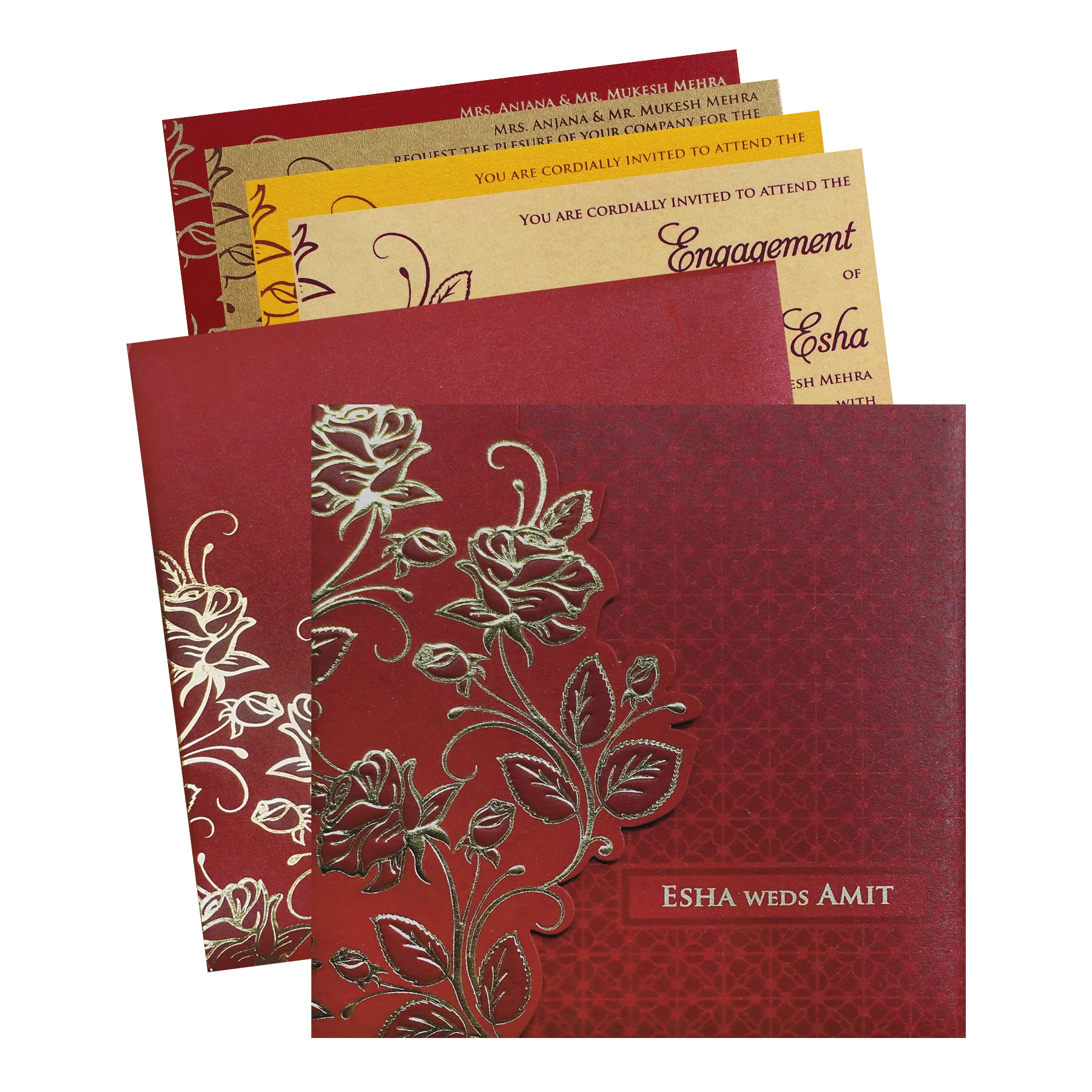 Red Floral Cutout Wedding Invitation Card-KPR06230