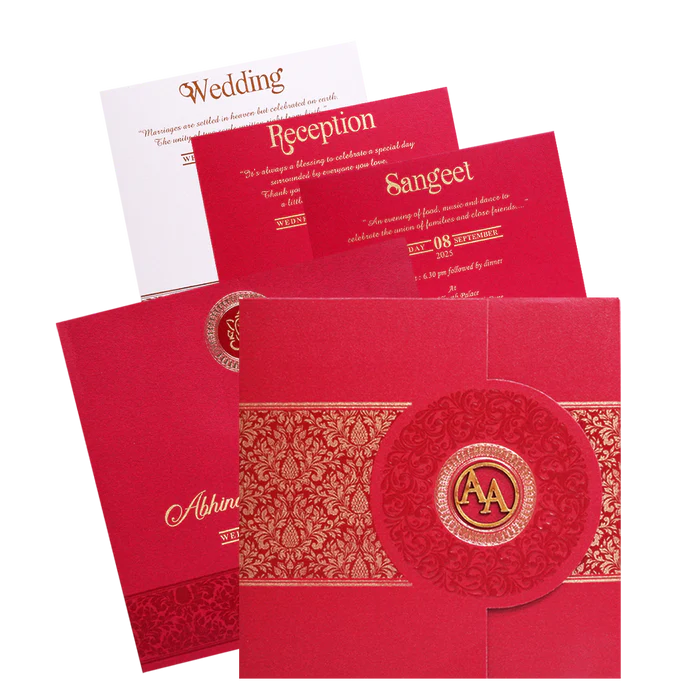 Red Floral Door Box Wedding Card-KPR05350
