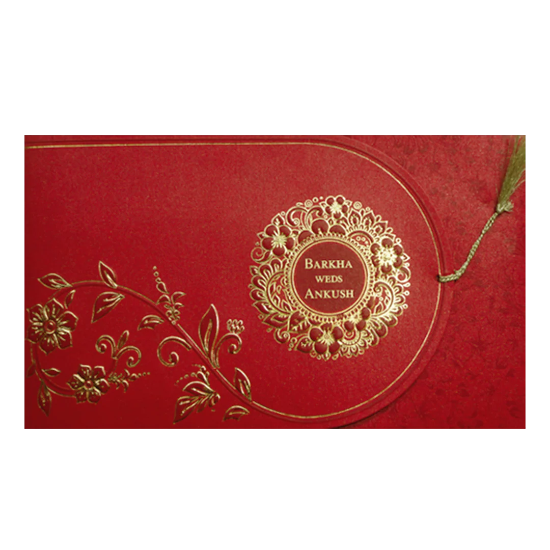 Red Floral Medallion Wedding Invitation Card-KPR06390 - Image 3