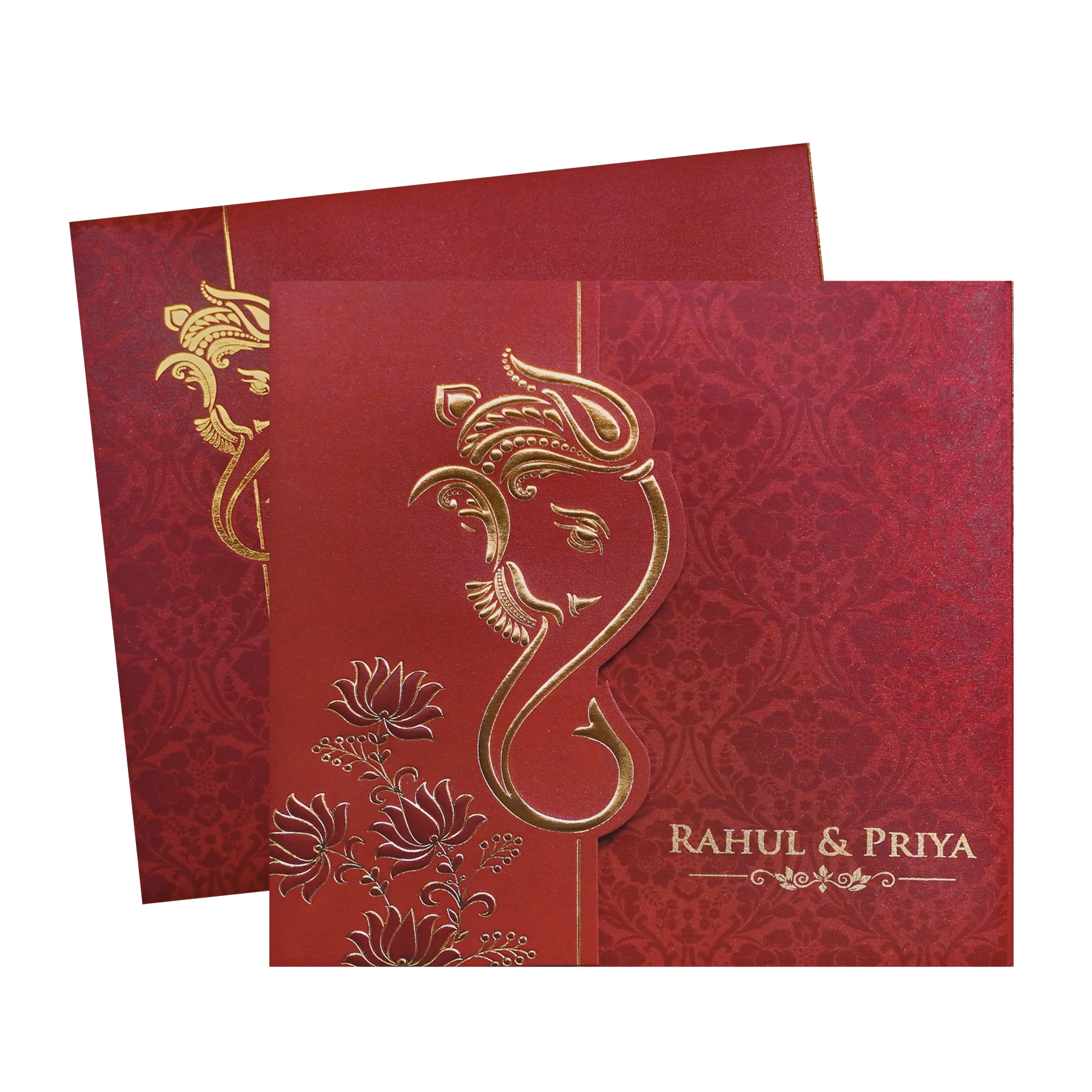 Red Ganesha Cutout Traditional Wedding Invitation Card-KPR06010 - Image 2