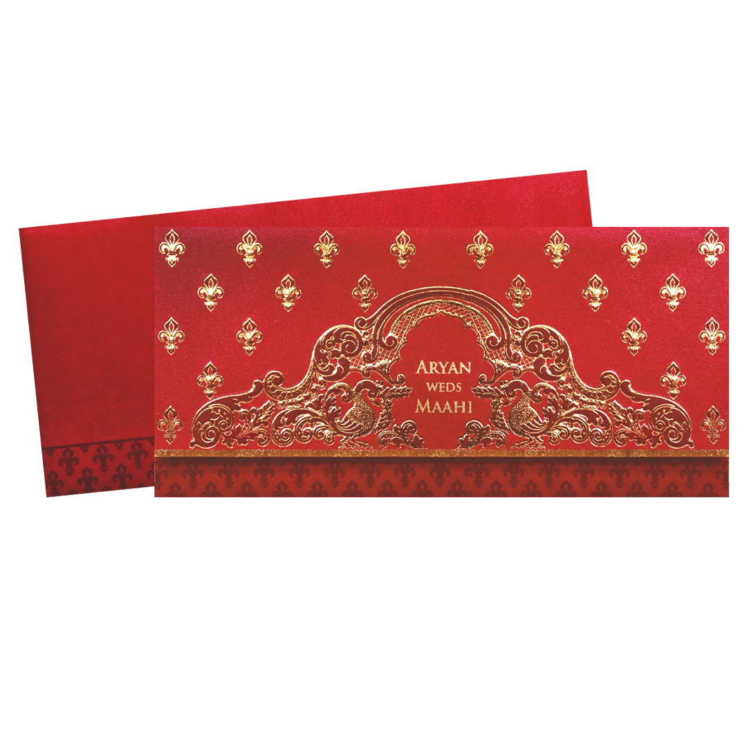 Red Gold Embossed Regal Wedding Invitation Card-KPR06270 - Image 2
