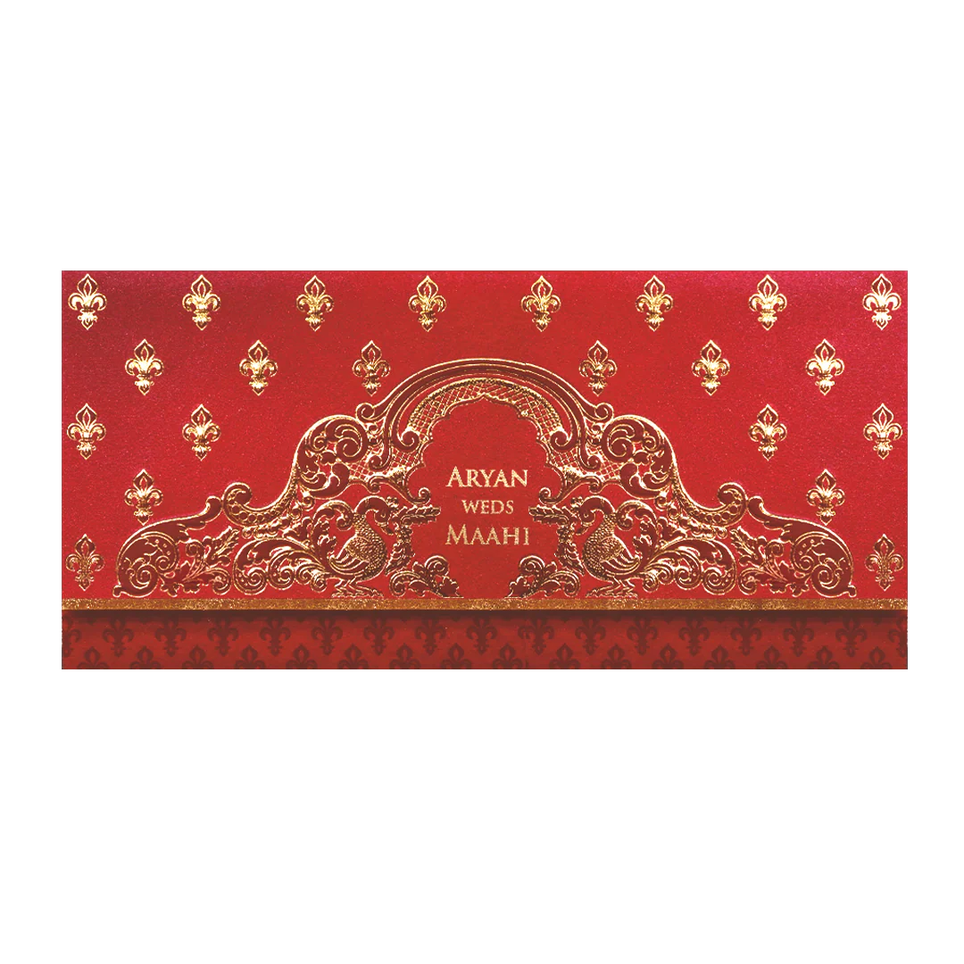 Red Gold Embossed Regal Wedding Invitation Card-KPR06270 - Image 3