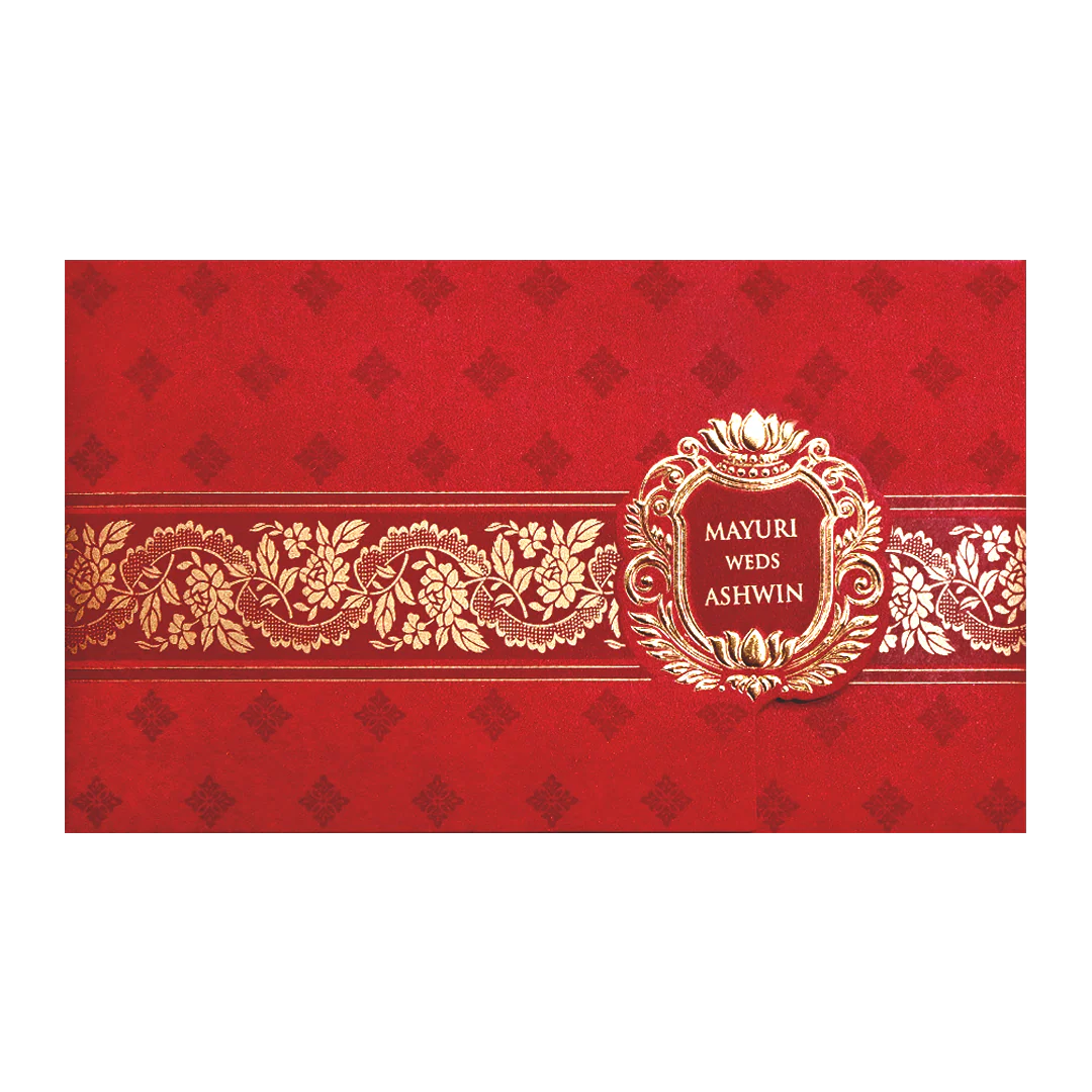 Red Gold Floral Border Wedding Invitation Card-KPR06410 - Image 3