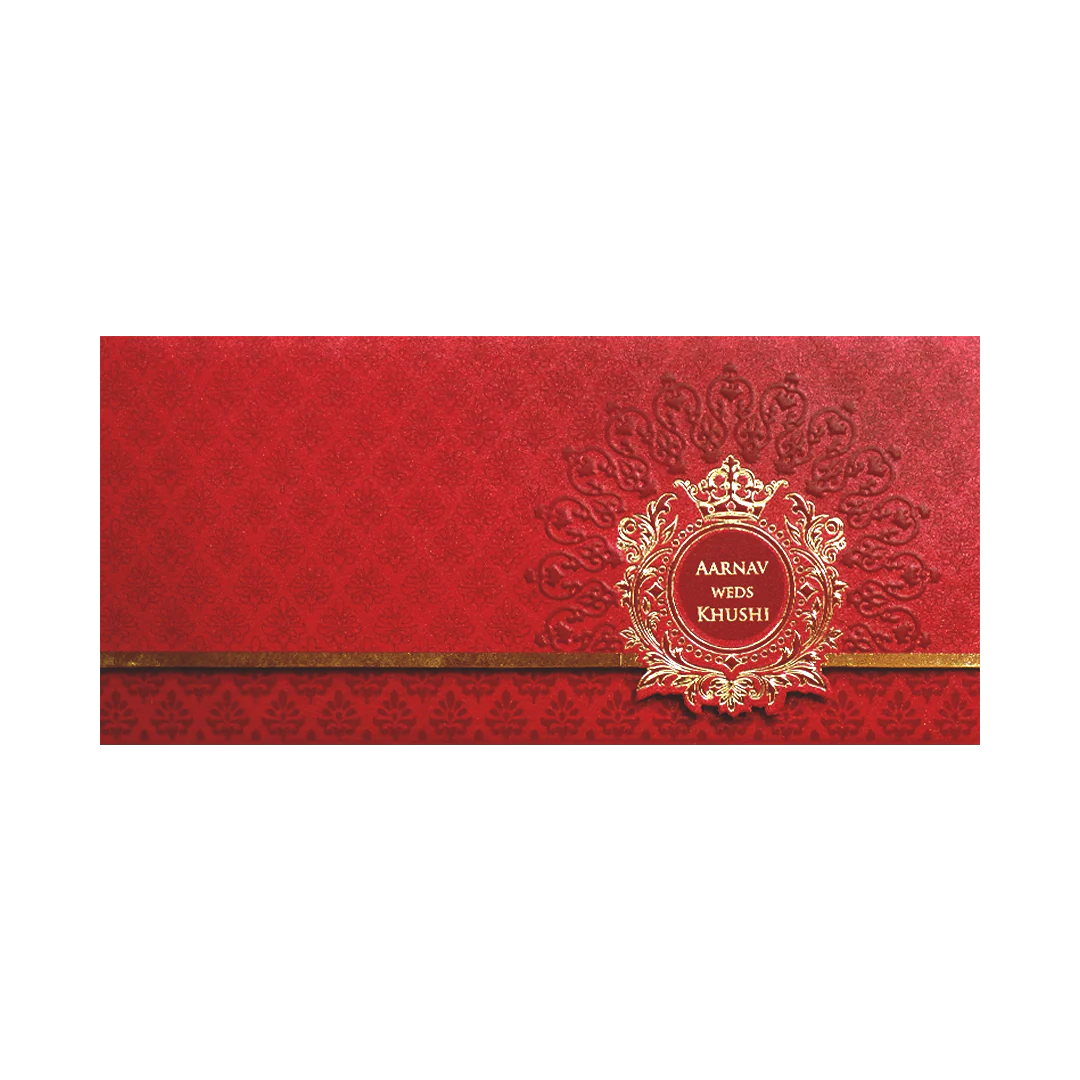 Red Gold Foil Embossed Classic Wedding Invitation Card-KPR06250 - Image 3