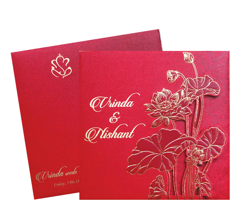Red Lotus Laser Cut Door Style Wedding Card-KPR06110 - Image 2