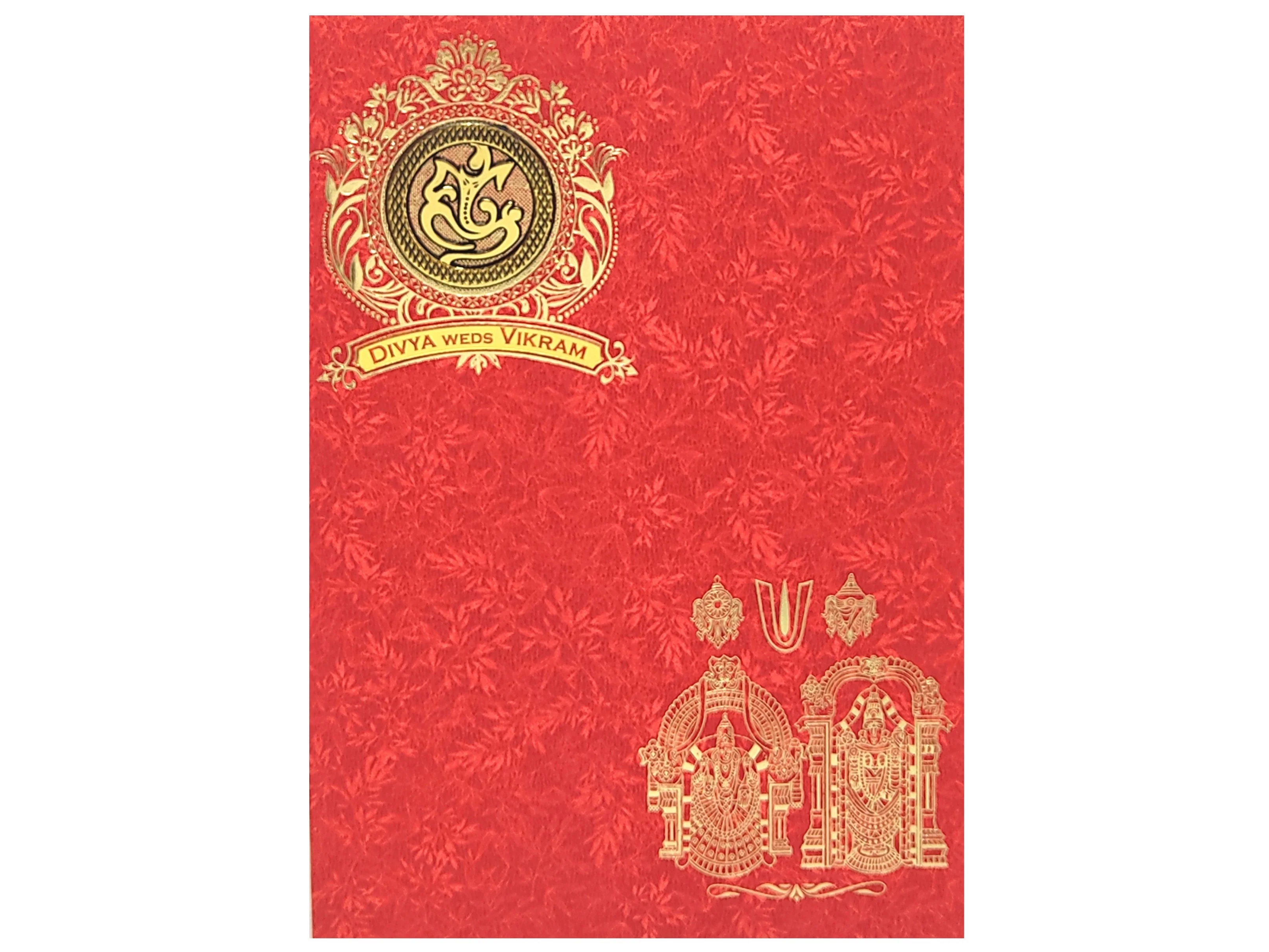 Red Metallic Balaji Padmavathi Invite In Gold Foiling-KNCM34RM - Image 3