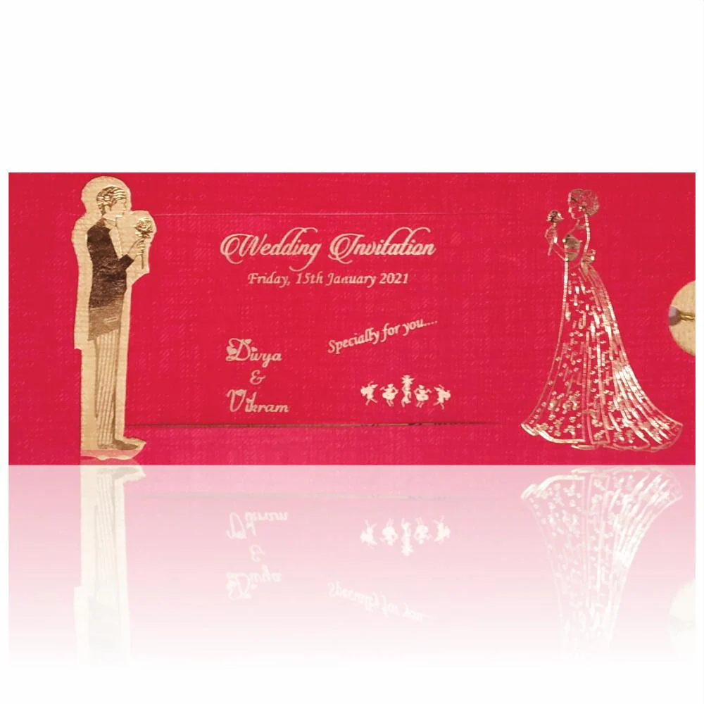 Red personal slide bride and groom wedding invitation card-KNKP008R - Image 2