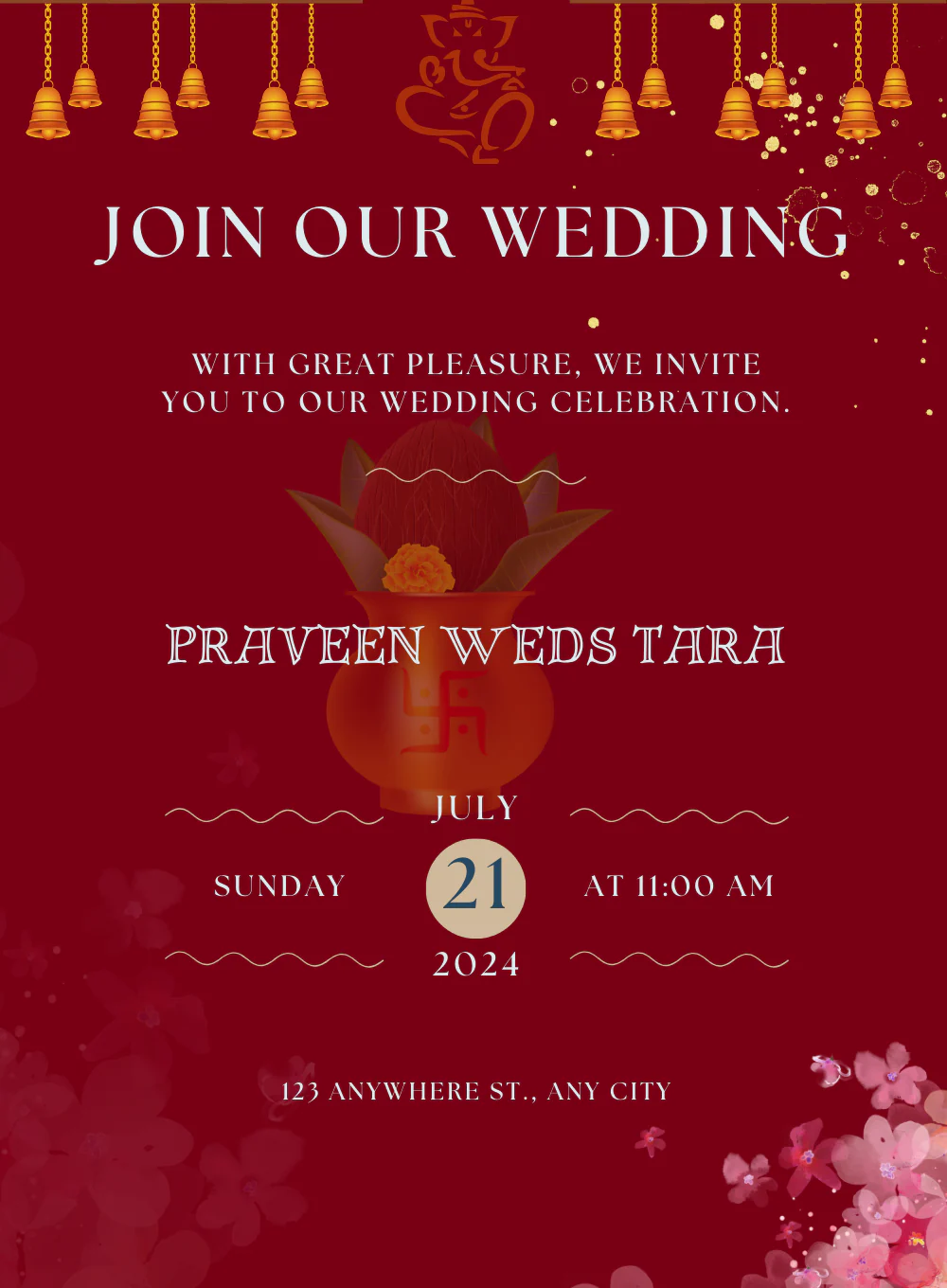 Red Bells Jain Wedding Invitation-AAJWI007