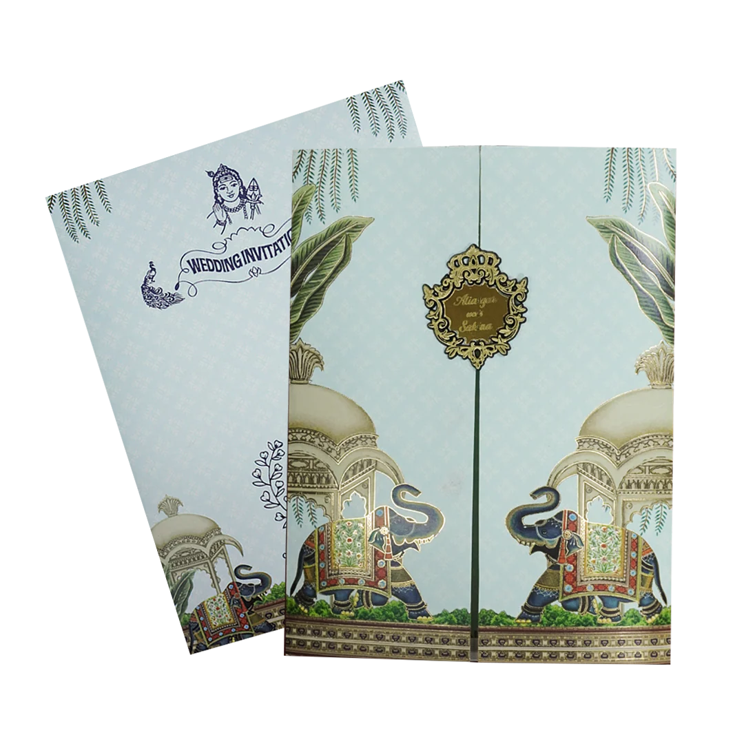 Regal Blue Elephant Gatefold Wedding Card-KNKC4089 - Image 2
