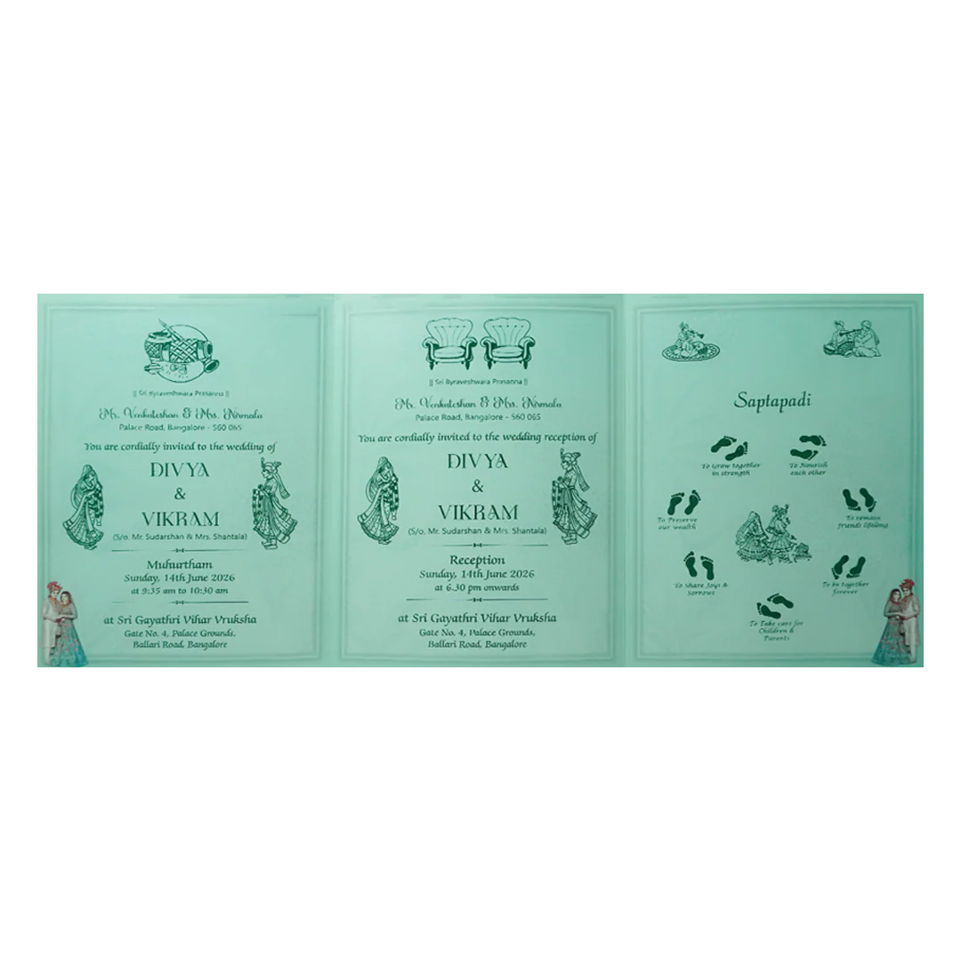 Green Laser-Cut Bride and Groom Bag Style Wedding Card - KNAV1802 - Image 5