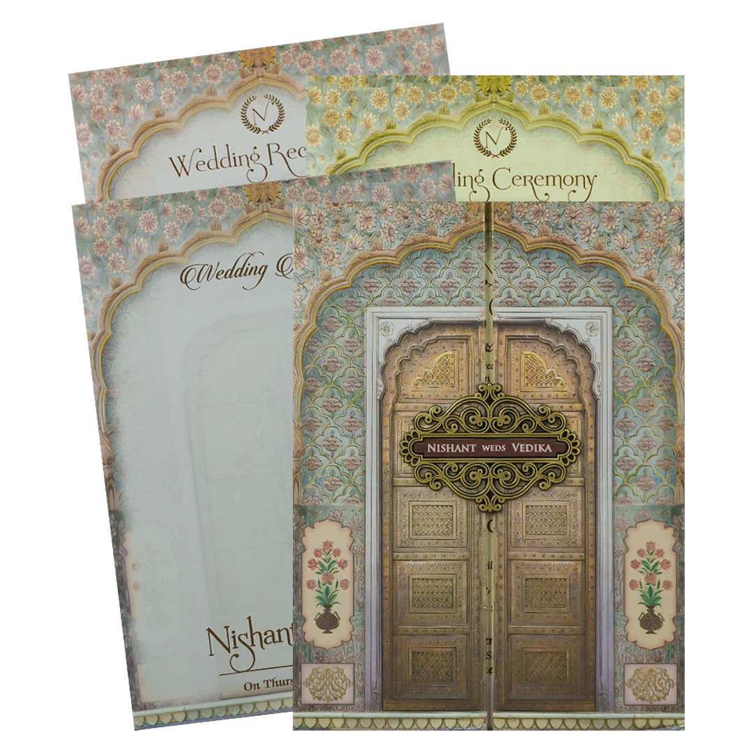 Royal Arch Palace Door Padded Wedding Card-KRE27890