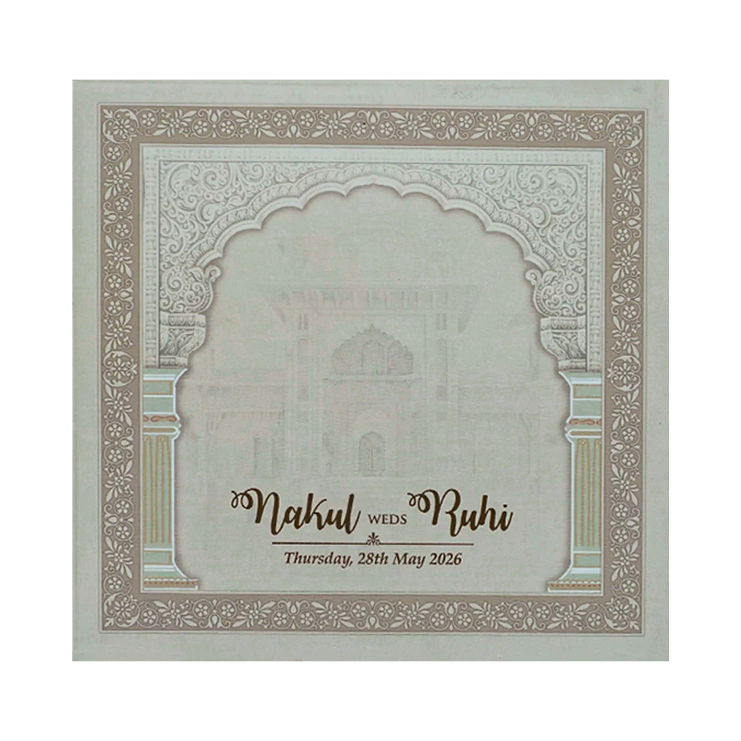 Royal Arch Peacock Padded Wedding Card-KRE27930 - Image 4