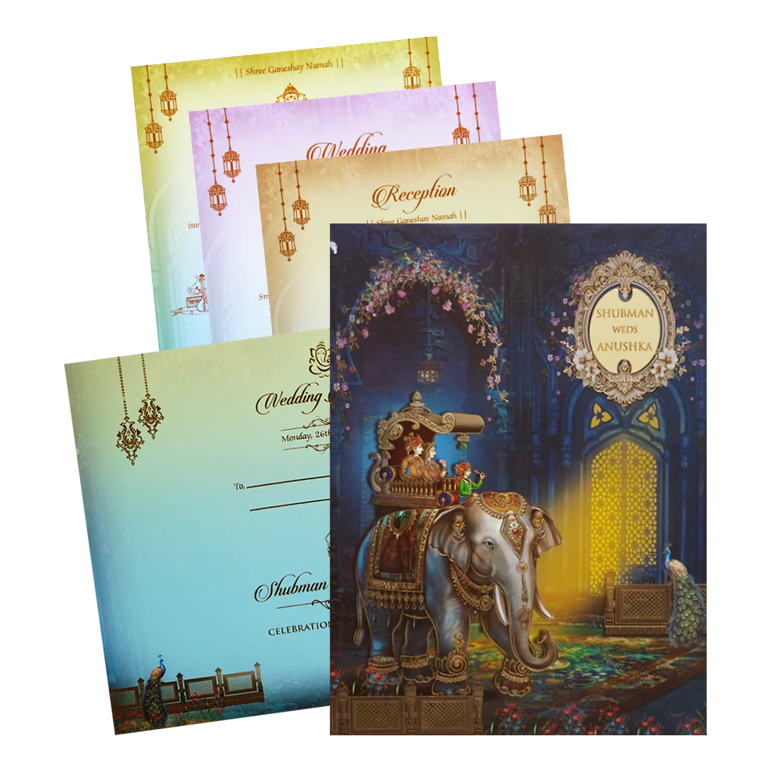 Royal Baraat Padded Wedding Invitation Card with Gold Foil-KRB09540