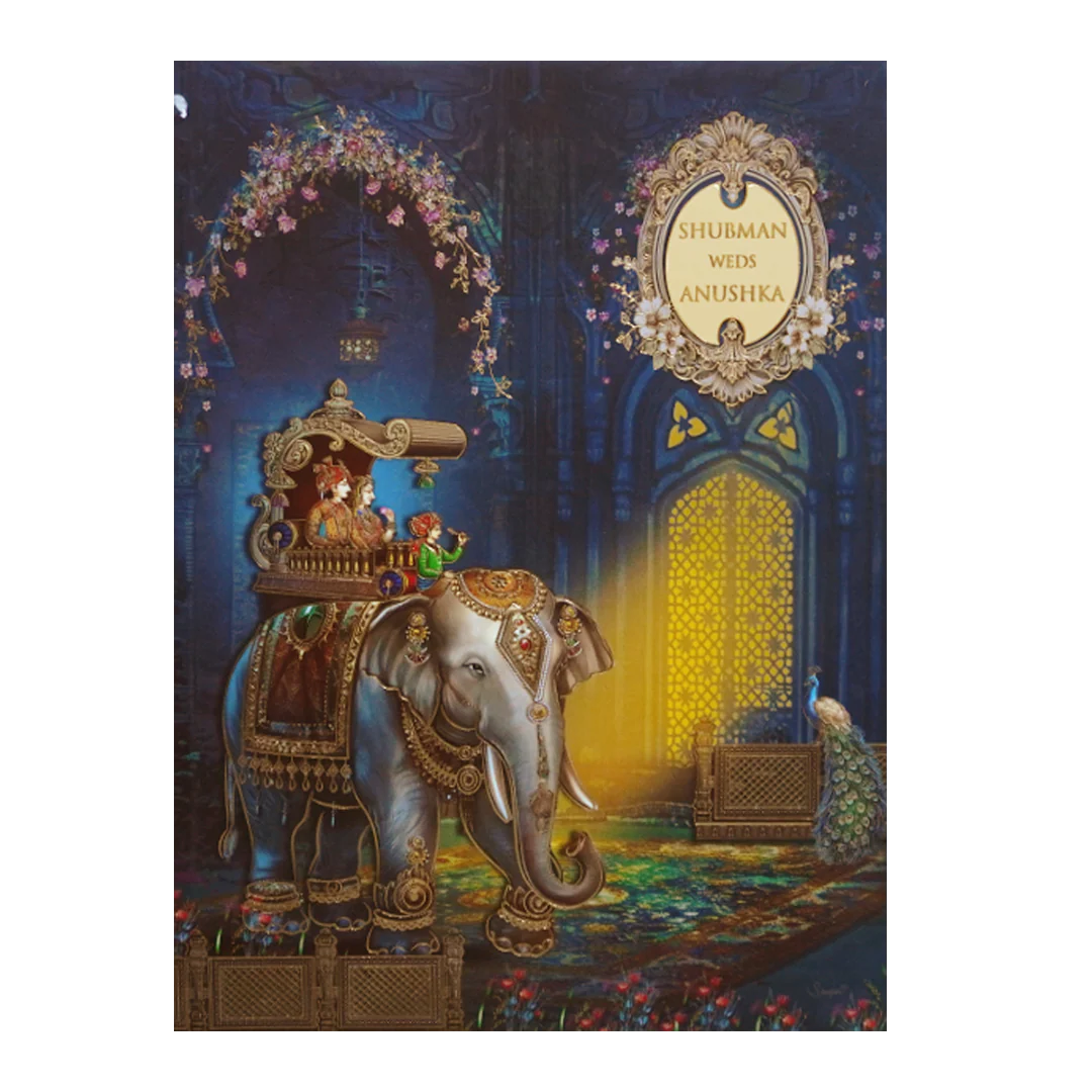 Royal Baraat Padded Wedding Invitation Card with Gold Foil-KRB09540 - Image 3