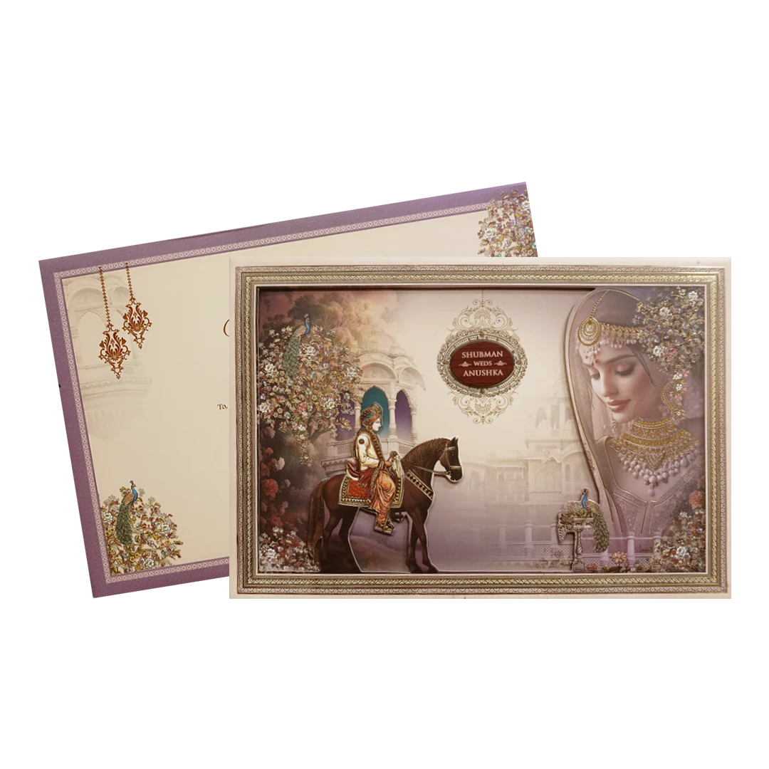 Royal Baraat Theme Padded Embossed Wedding Invitation Card-KRB09650 - Image 2