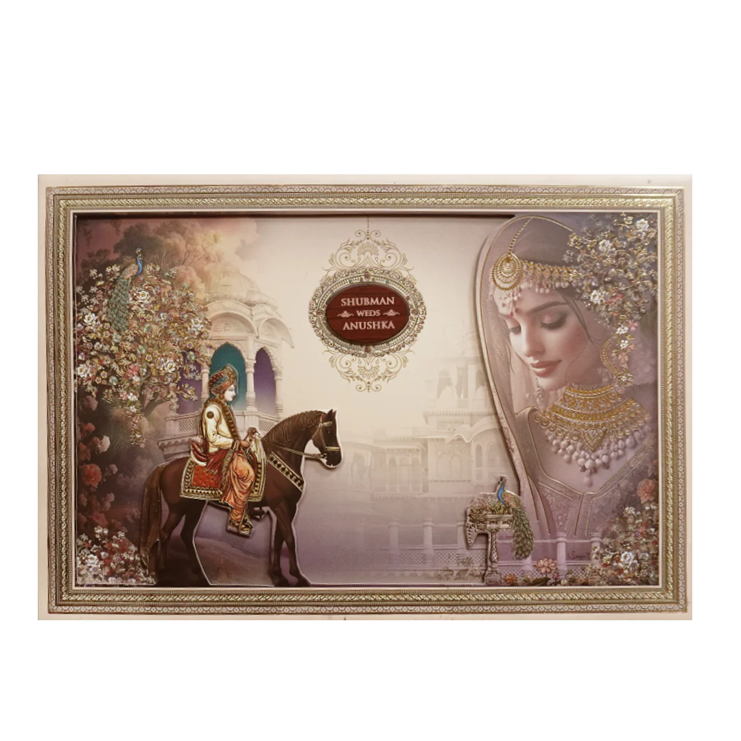 Royal Baraat Theme Padded Embossed Wedding Invitation Card-KRB09650 - Image 3