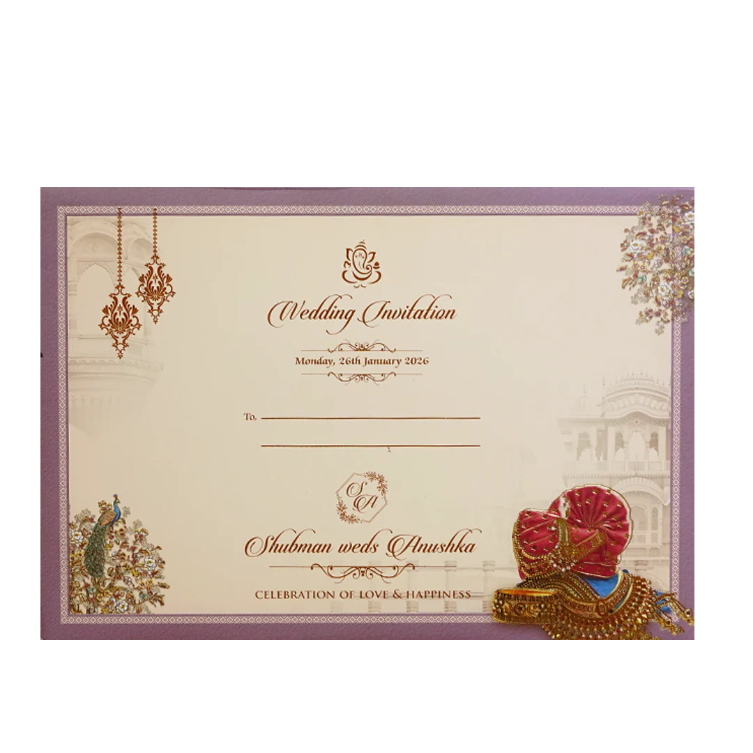 Royal Baraat Theme Padded Embossed Wedding Invitation Card-KRB09650 - Image 4
